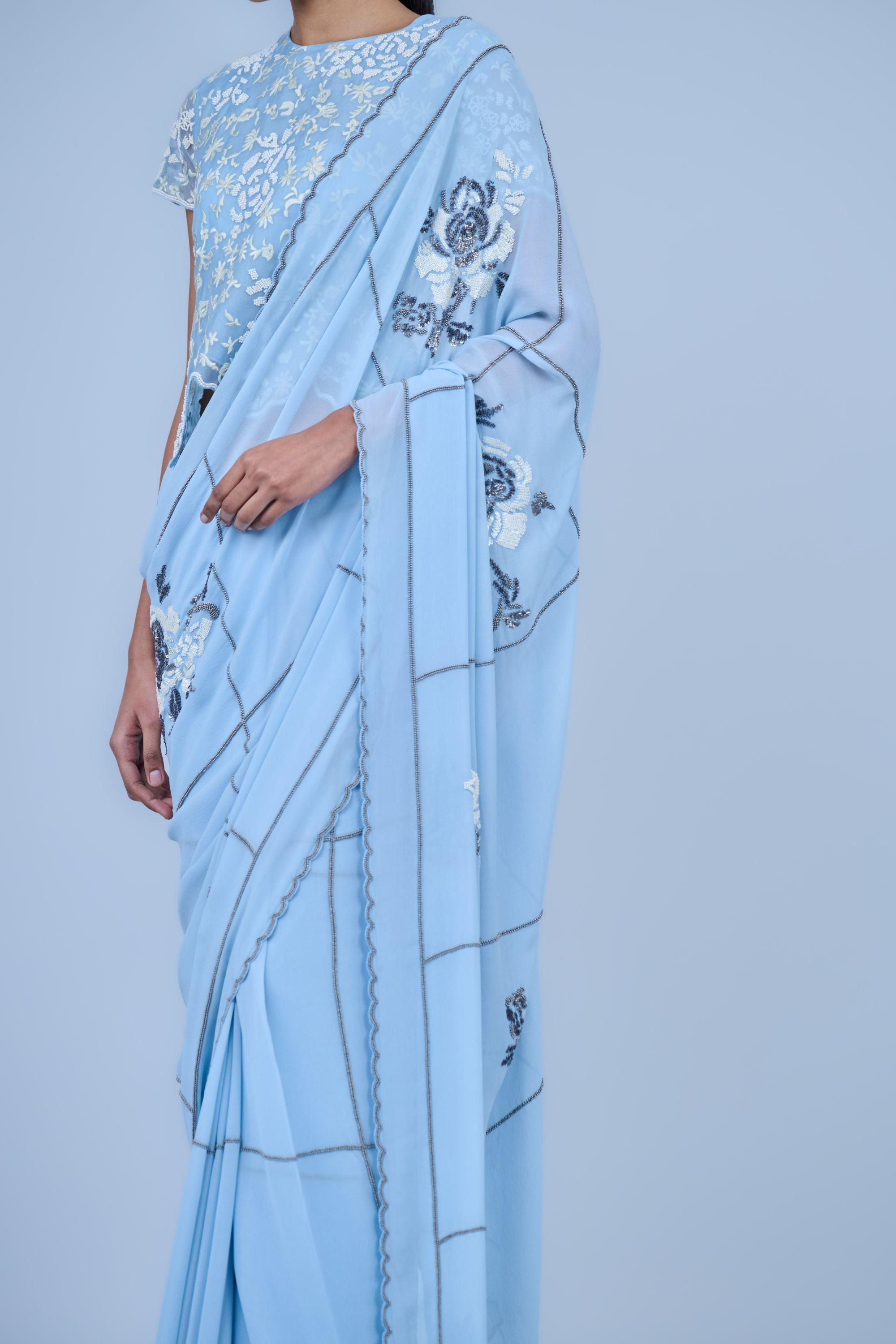 Ice Slv Ec Silk Georgette Sari