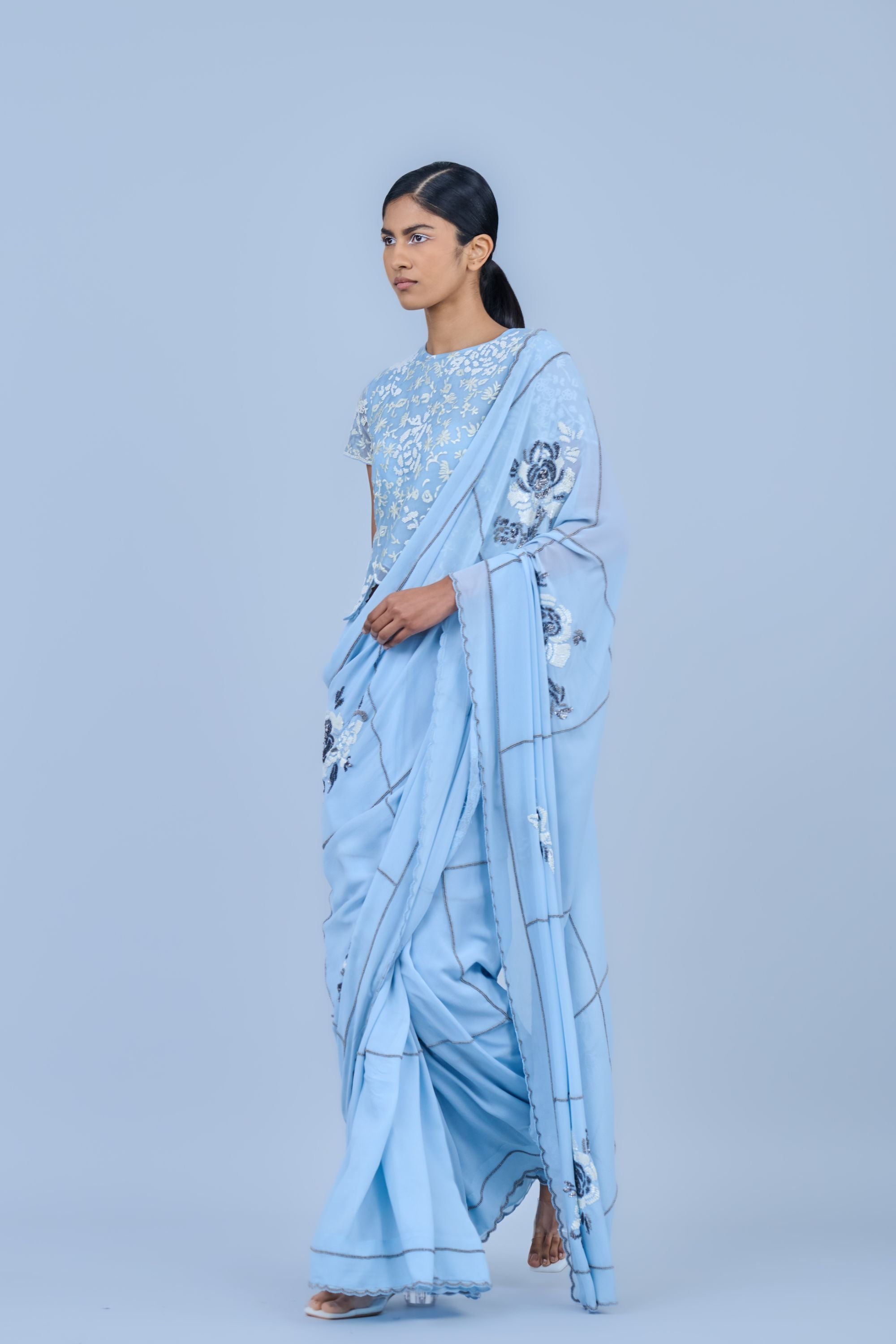 Ice Slv Ec Silk Georgette Sari