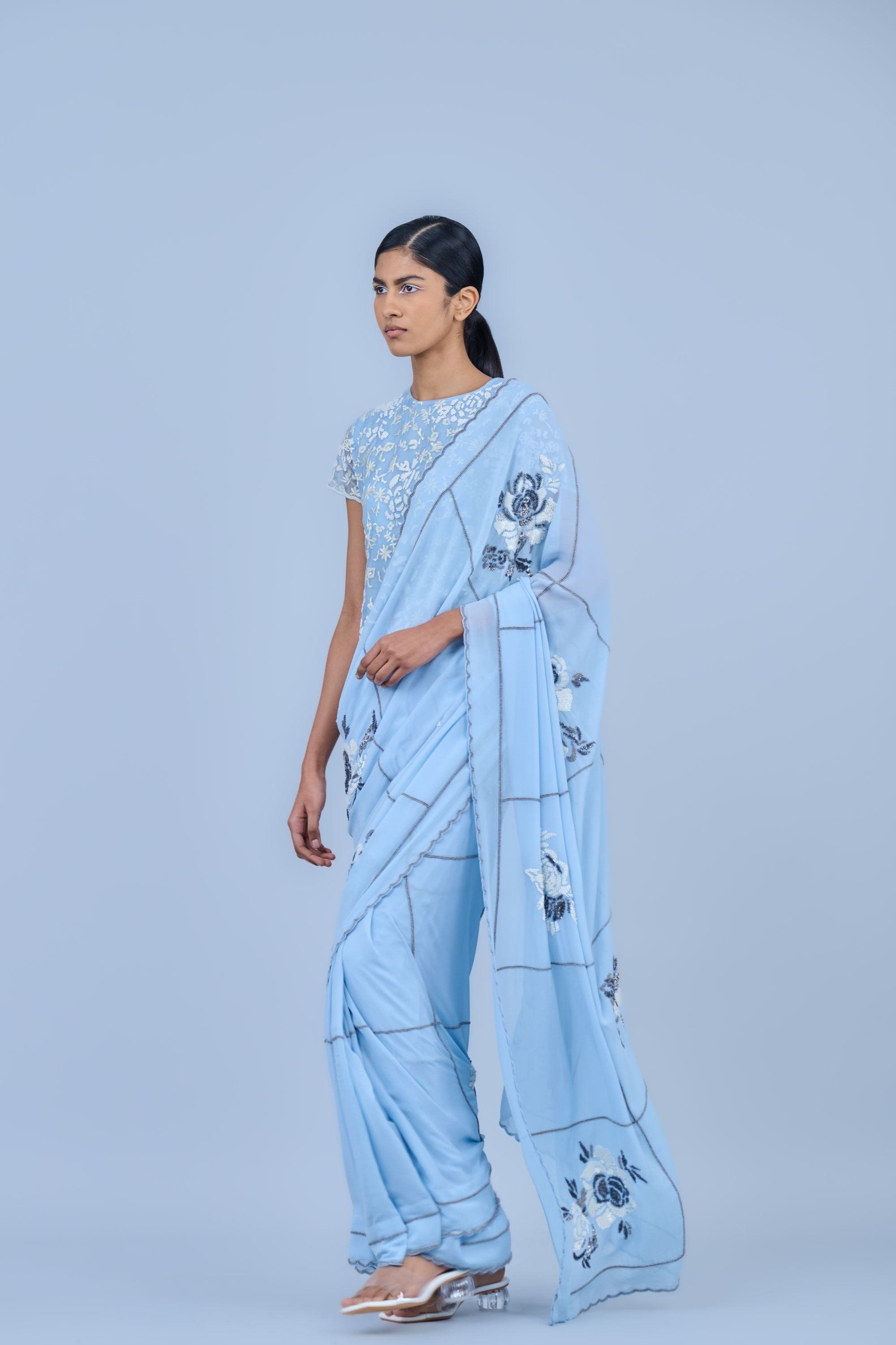 Ice Slv Ec Silk Georgette Sari