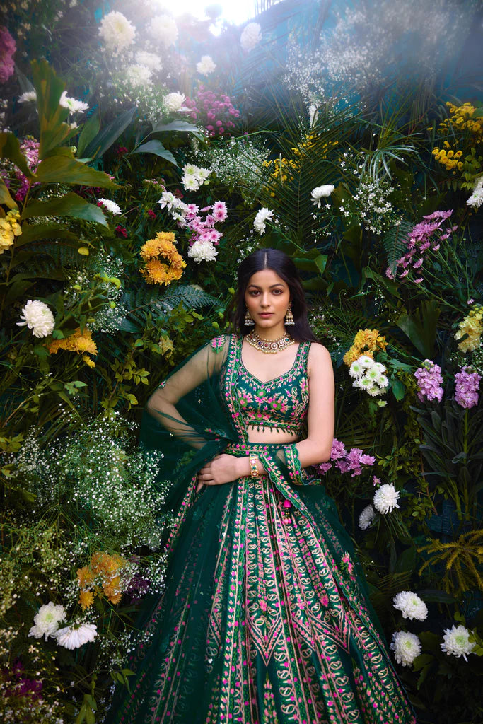 Deep Forest Green Lehenga Set  Deval The Multi Designer Store