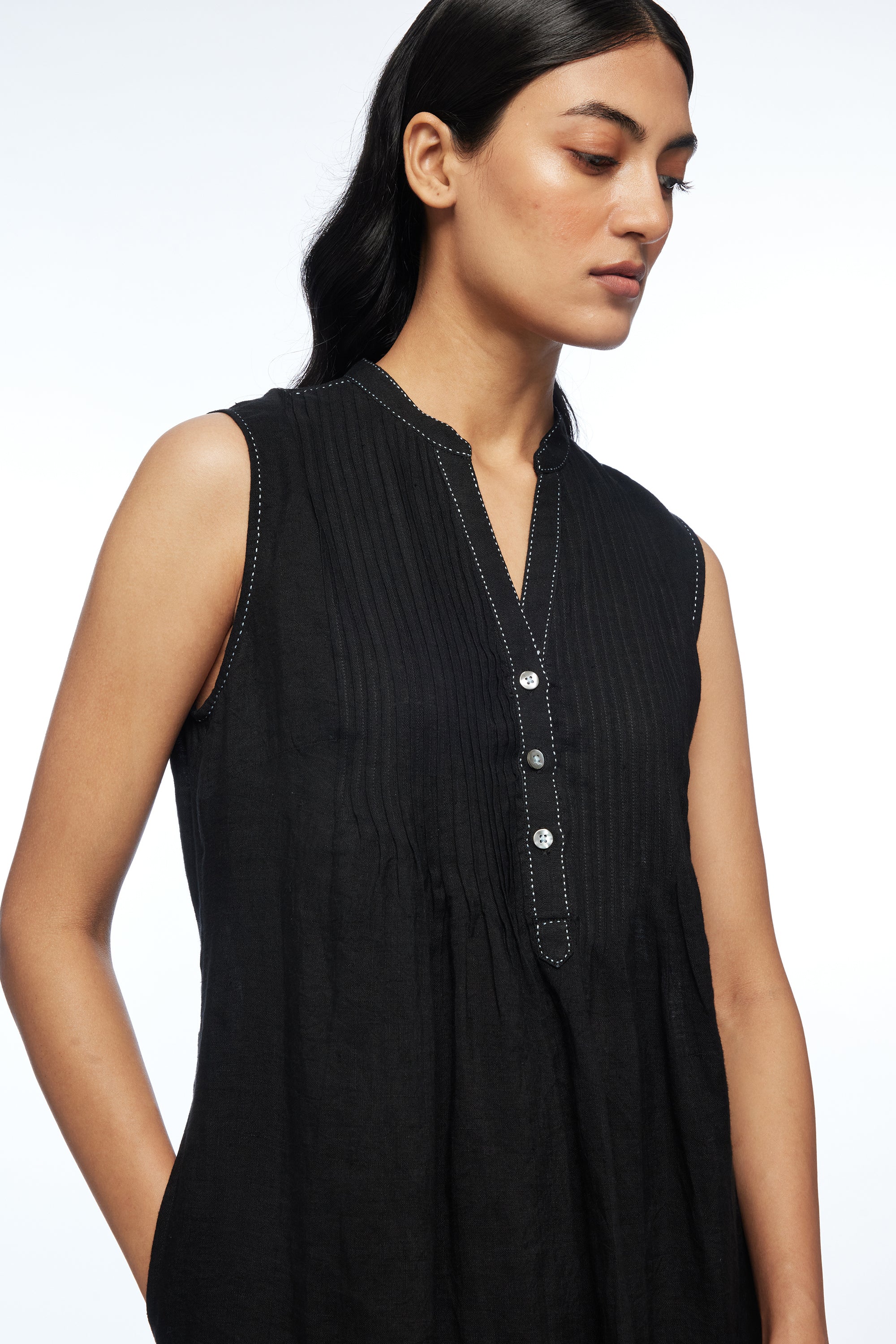 Cymosa Yoke Pleated Dress