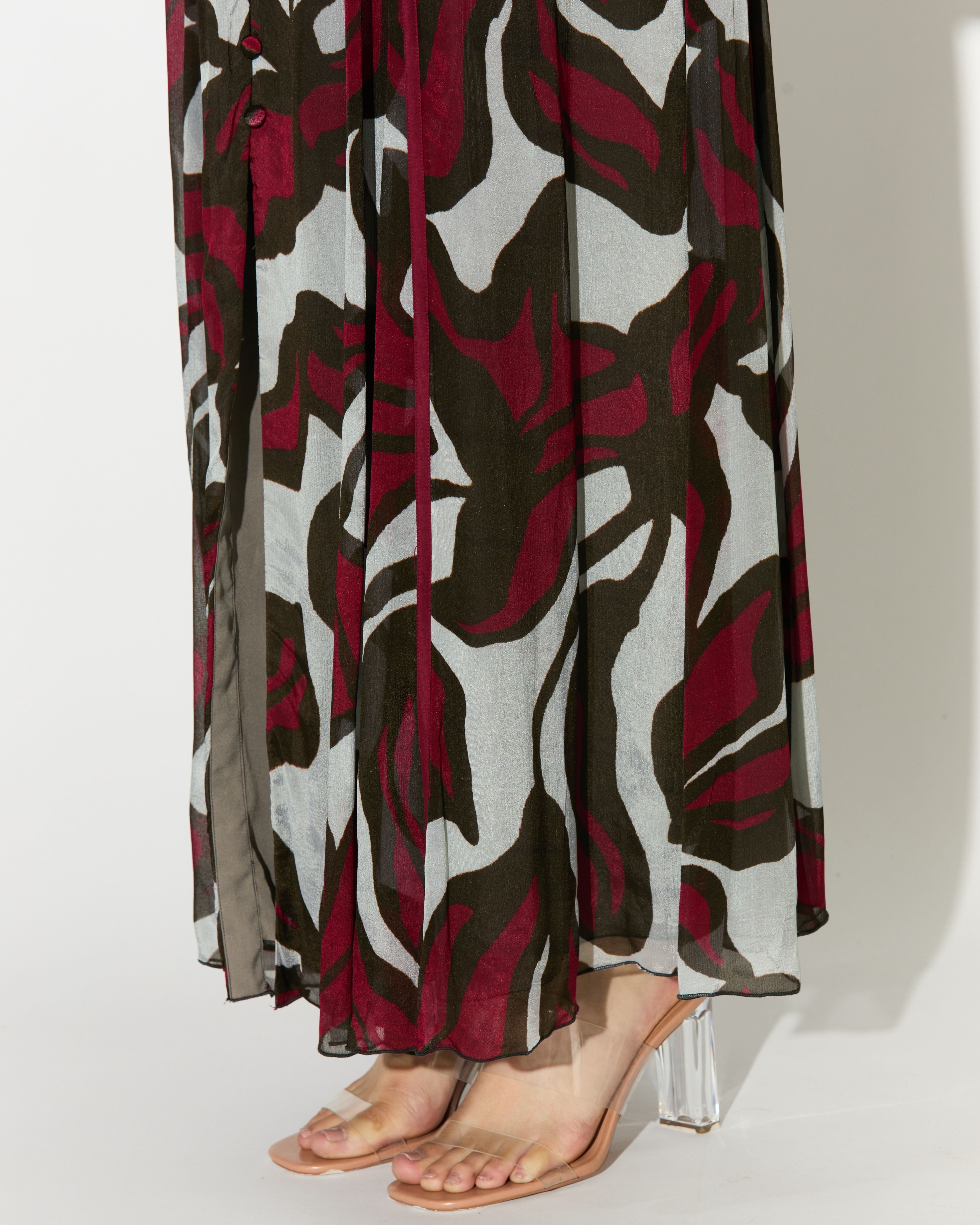 BEIGE, PINK AND GREEN FLORAL LONG DRESS