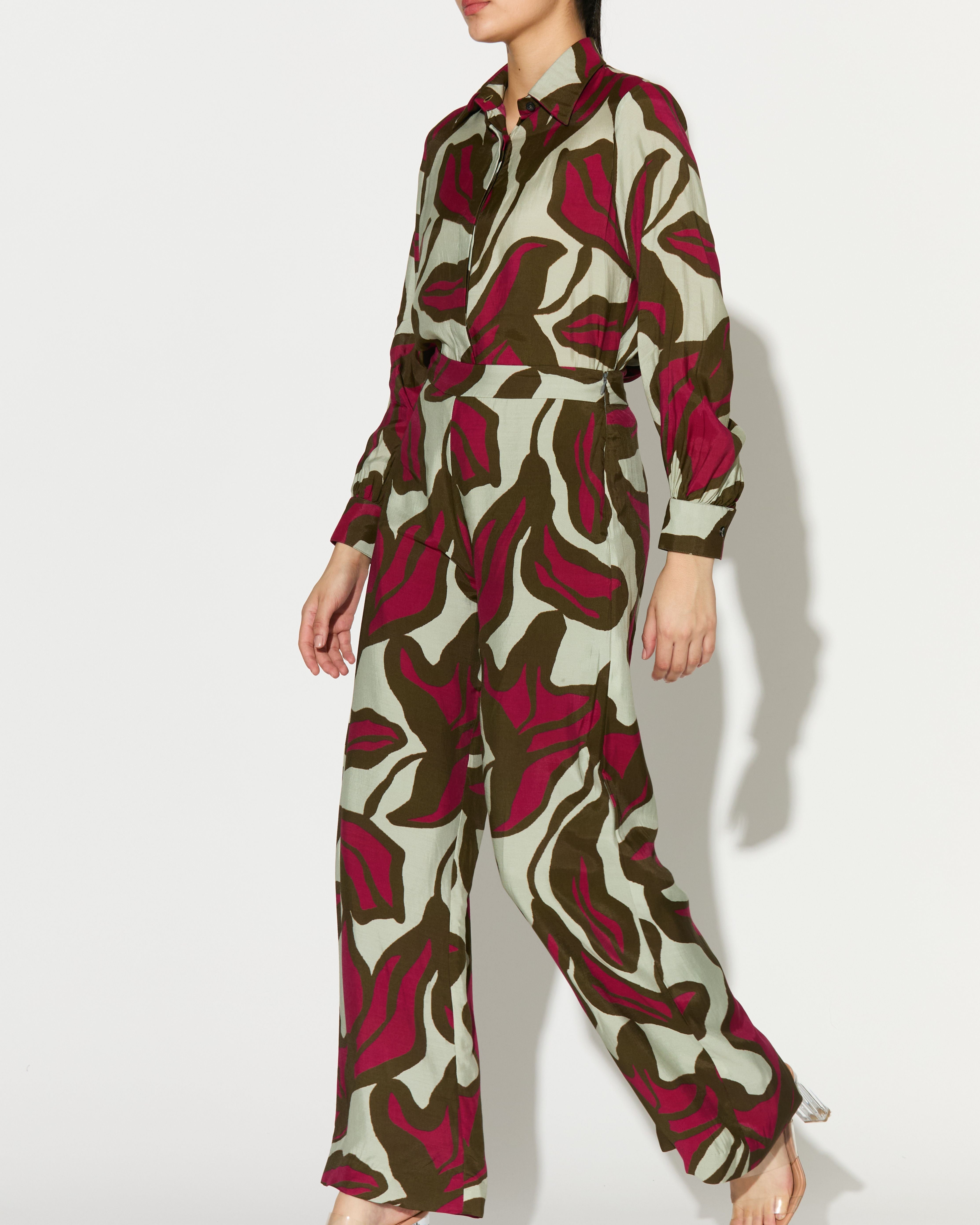 BEIGE, PINK AND GREEN FLORAL PANTS