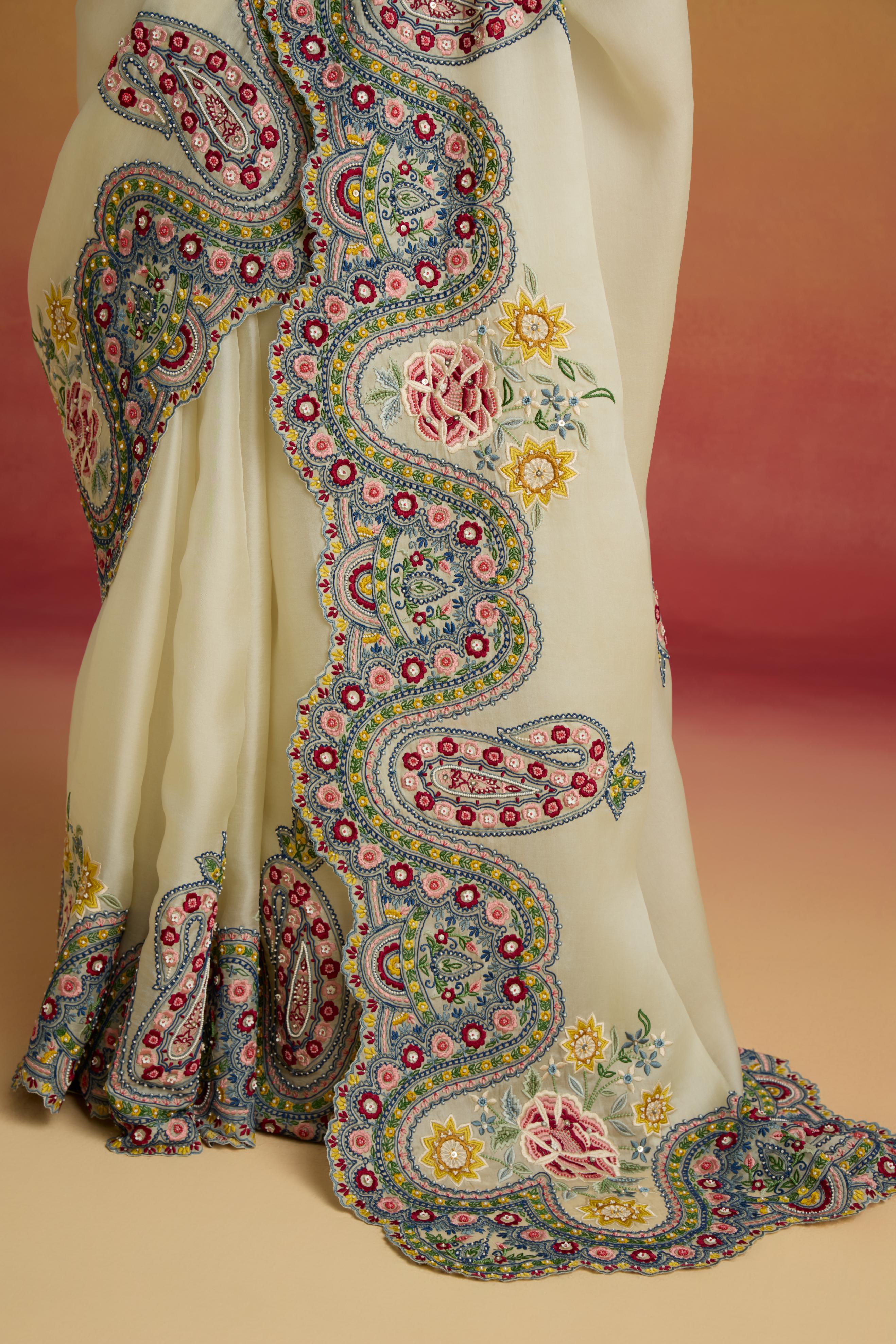 IVORY CORDWORK PAISLEY SAREE