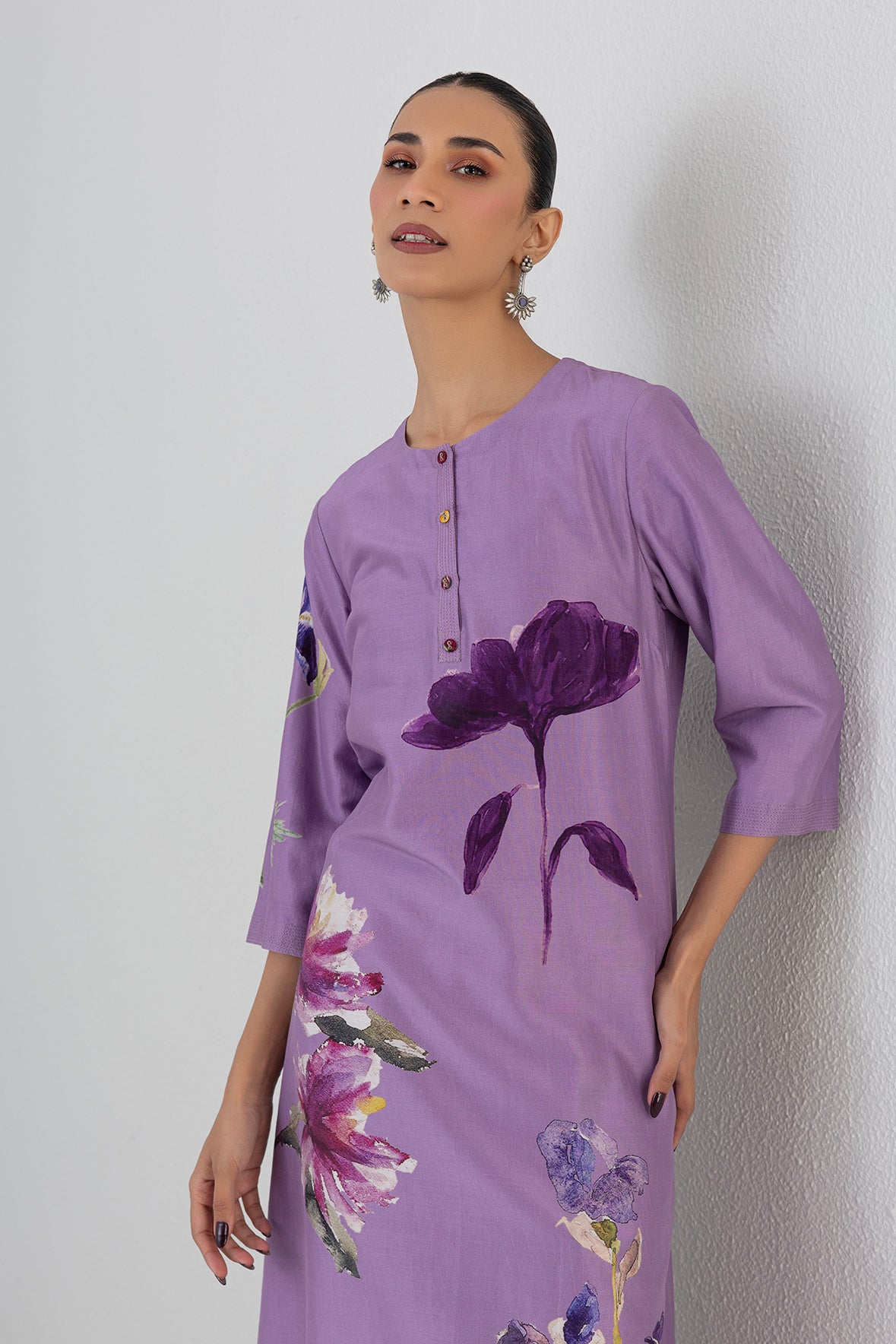 Mauve Whisper Silk Chanderi Orchid Printed Tunic