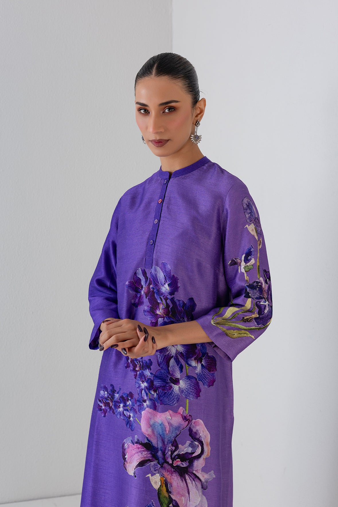 Violet Frost Dupion Big Floral Printed Tunic