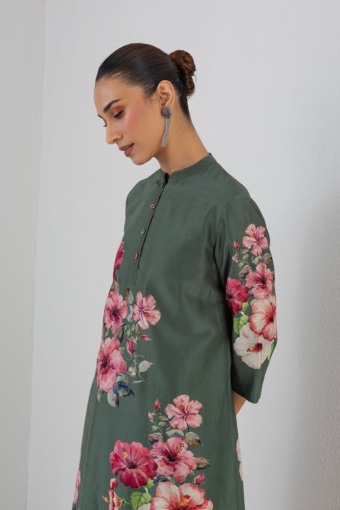 Eucalyptus Silk Chanderi Hibiscus Printed Tunic