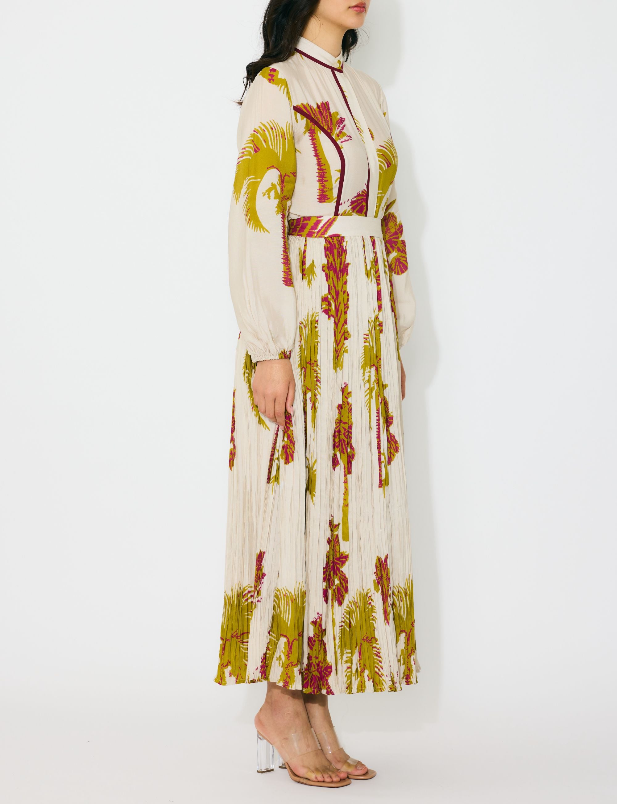 BEIGE, MUSTARD AND HOT PINK FLORAL CRINKLED SKIRT