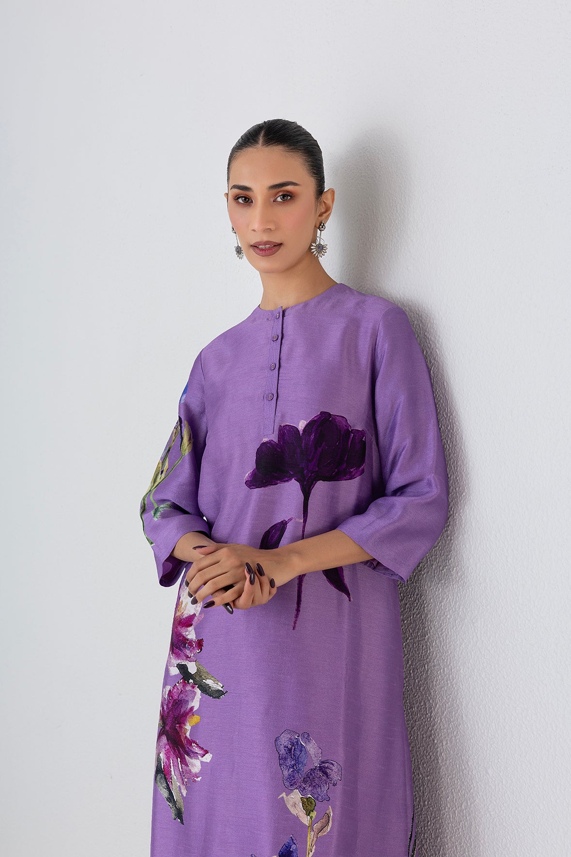 Midnight Plum Dupion Orchid Printed Tunic