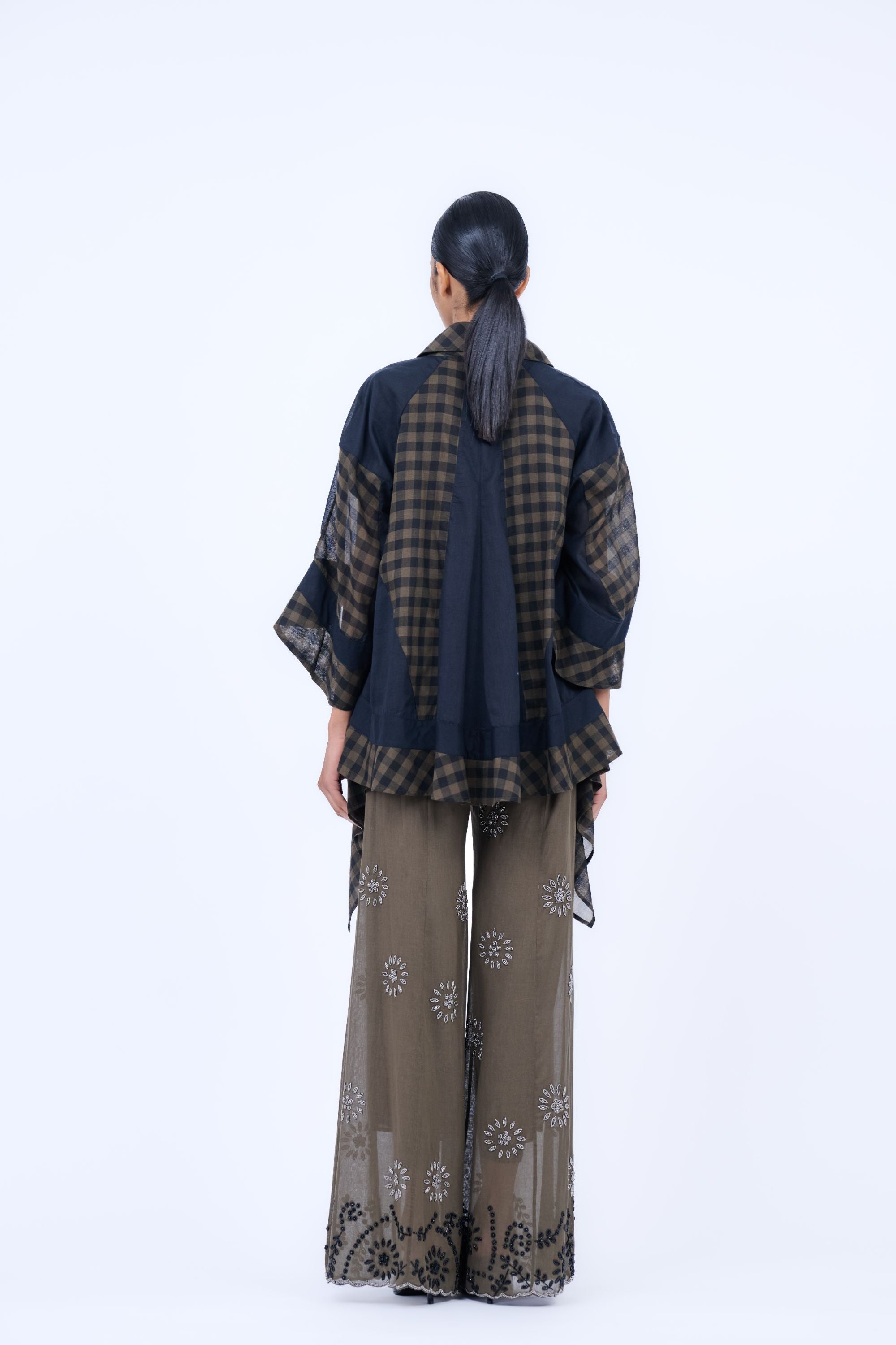 Khaki Blk Slv Handloom Cotton Palazzo