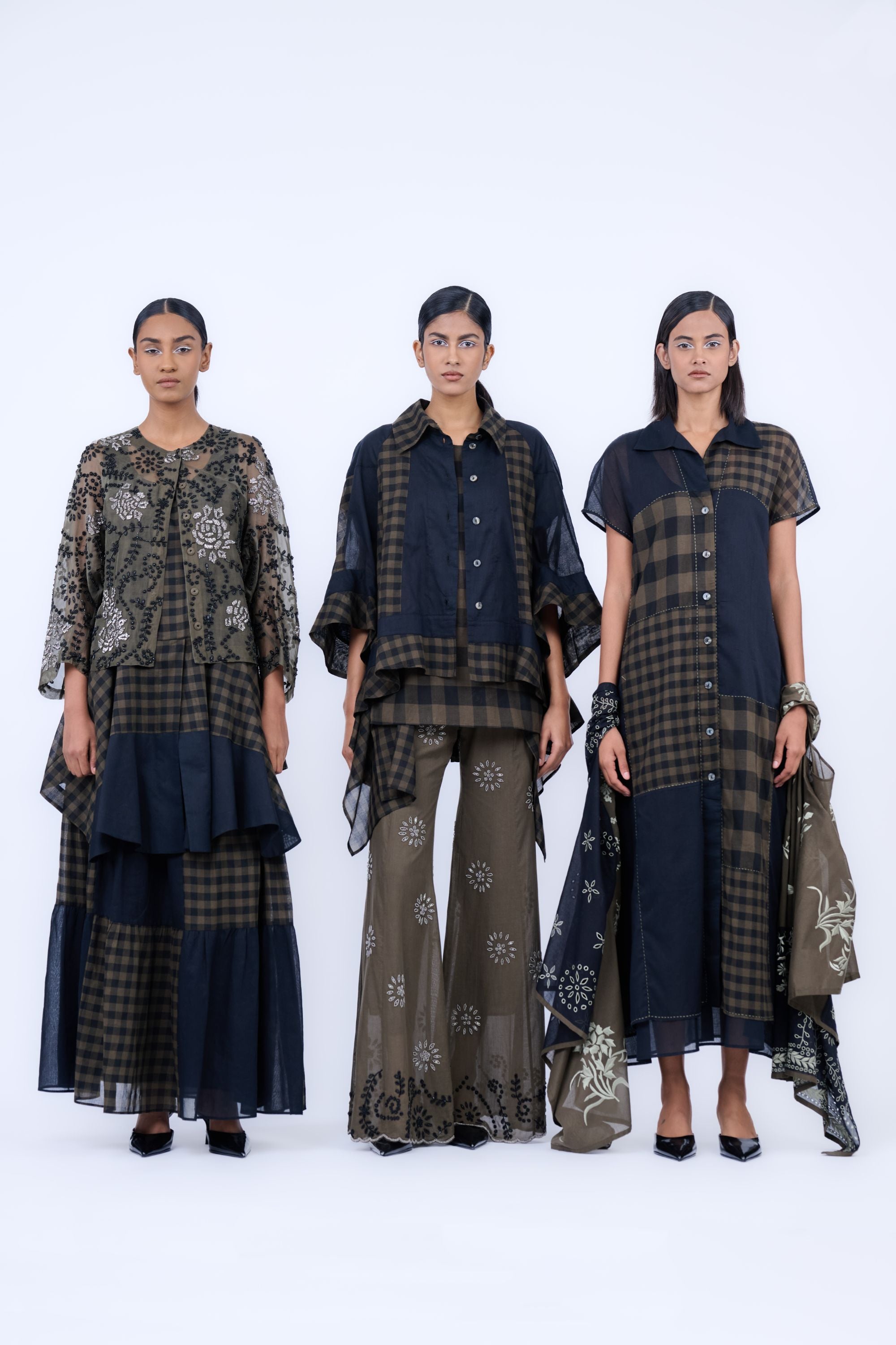 Khaki Blk Slv Silk Organza Jacket