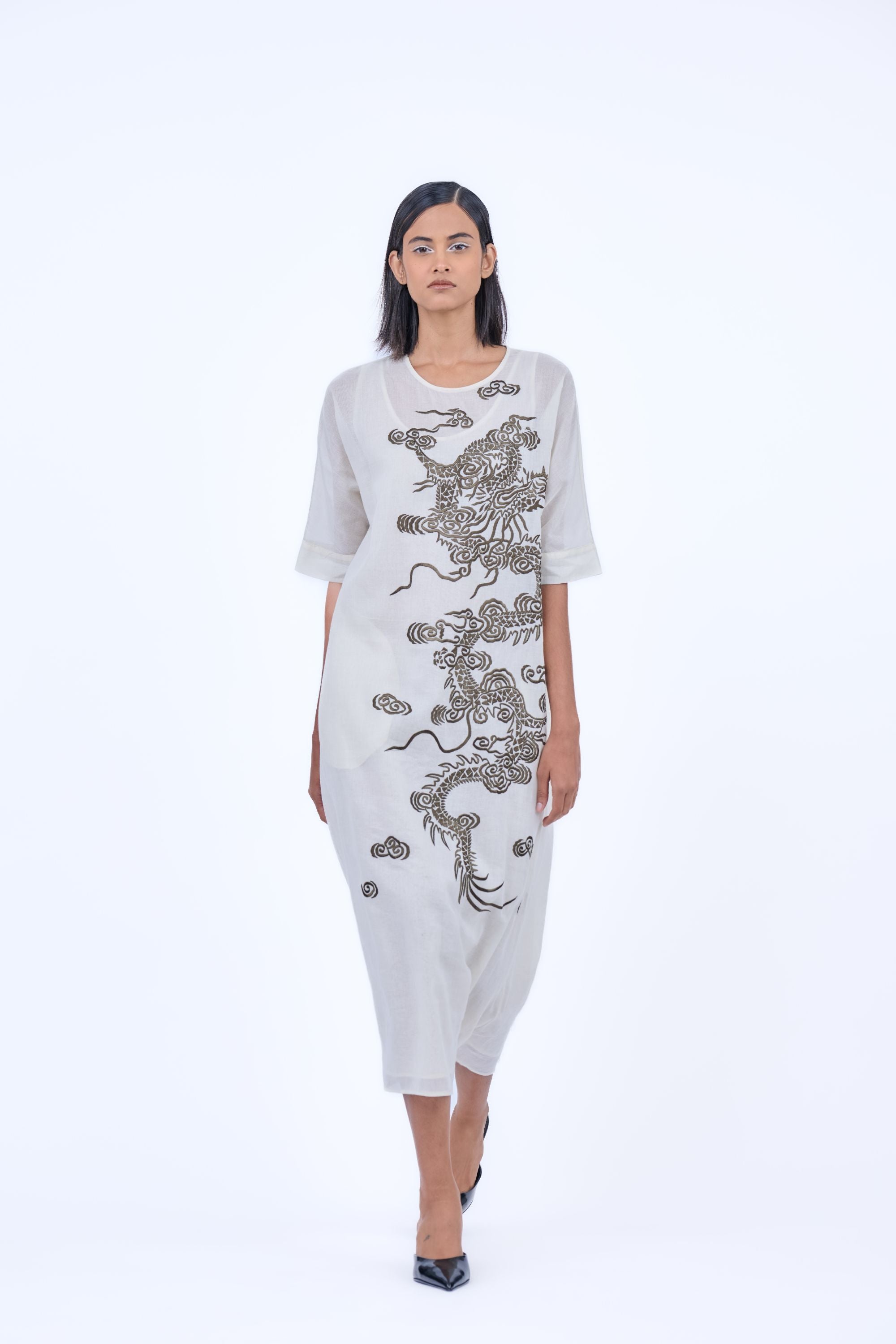 Ecru Kh Handloom Cotton Dress
