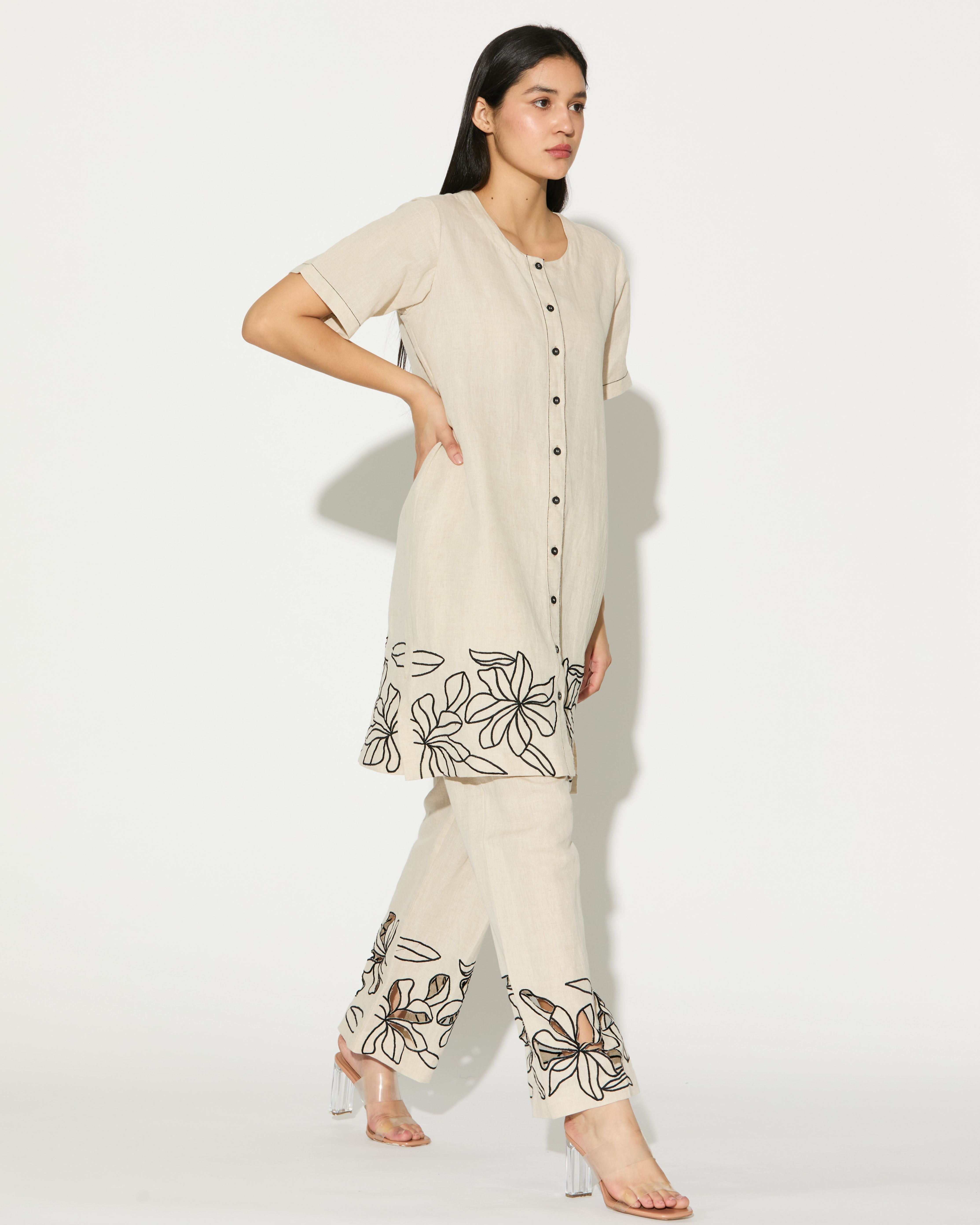 CREAM EMBROIDERED PANTS