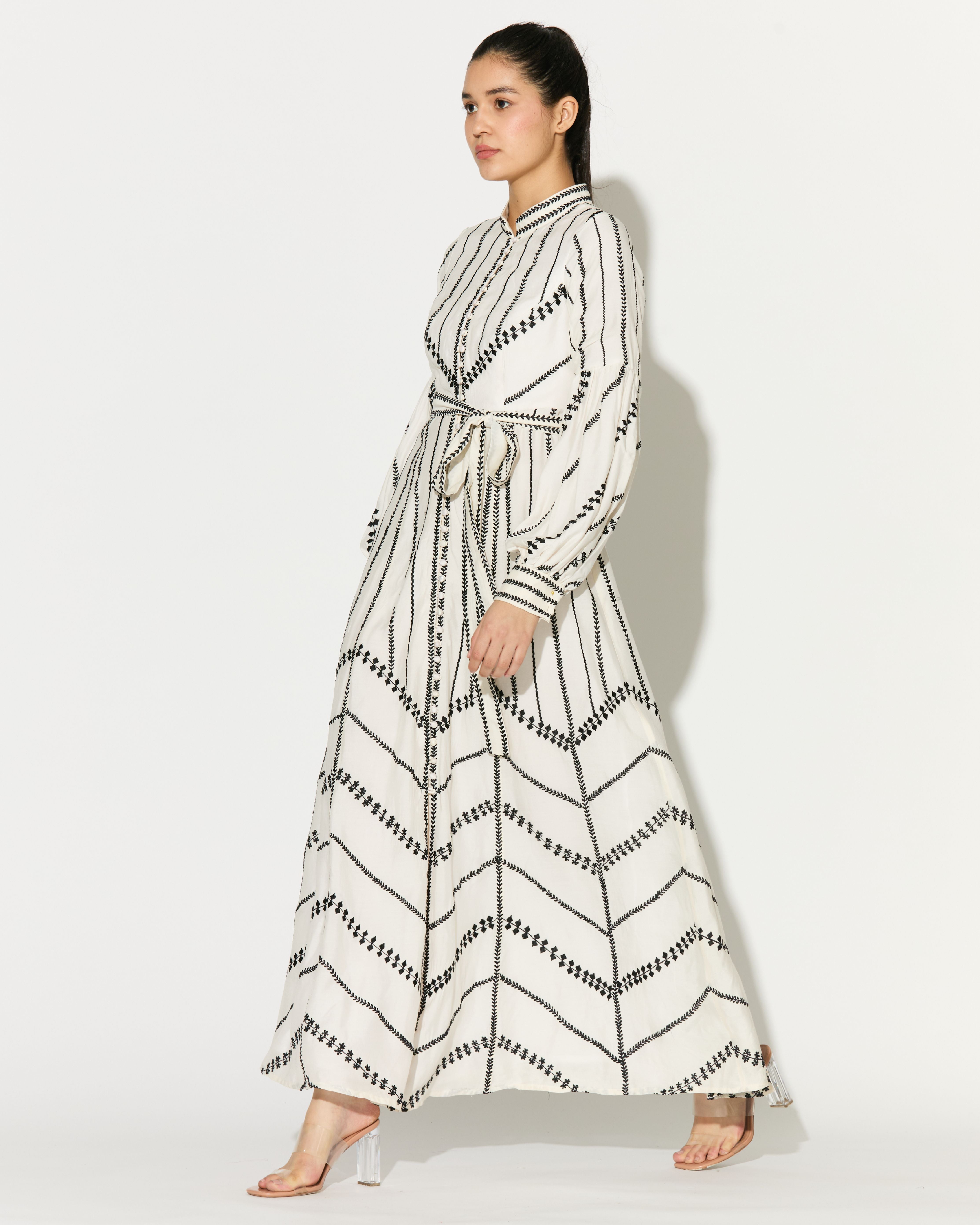 OFF WHITE EMBROIDERED SHIRT DRESS