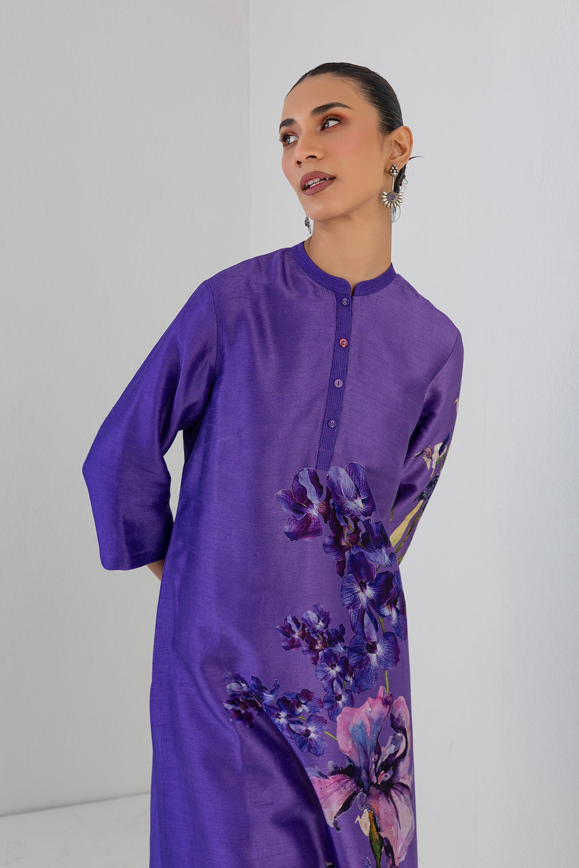 Violet Frost Dupion Big Floral Printed Tunic
