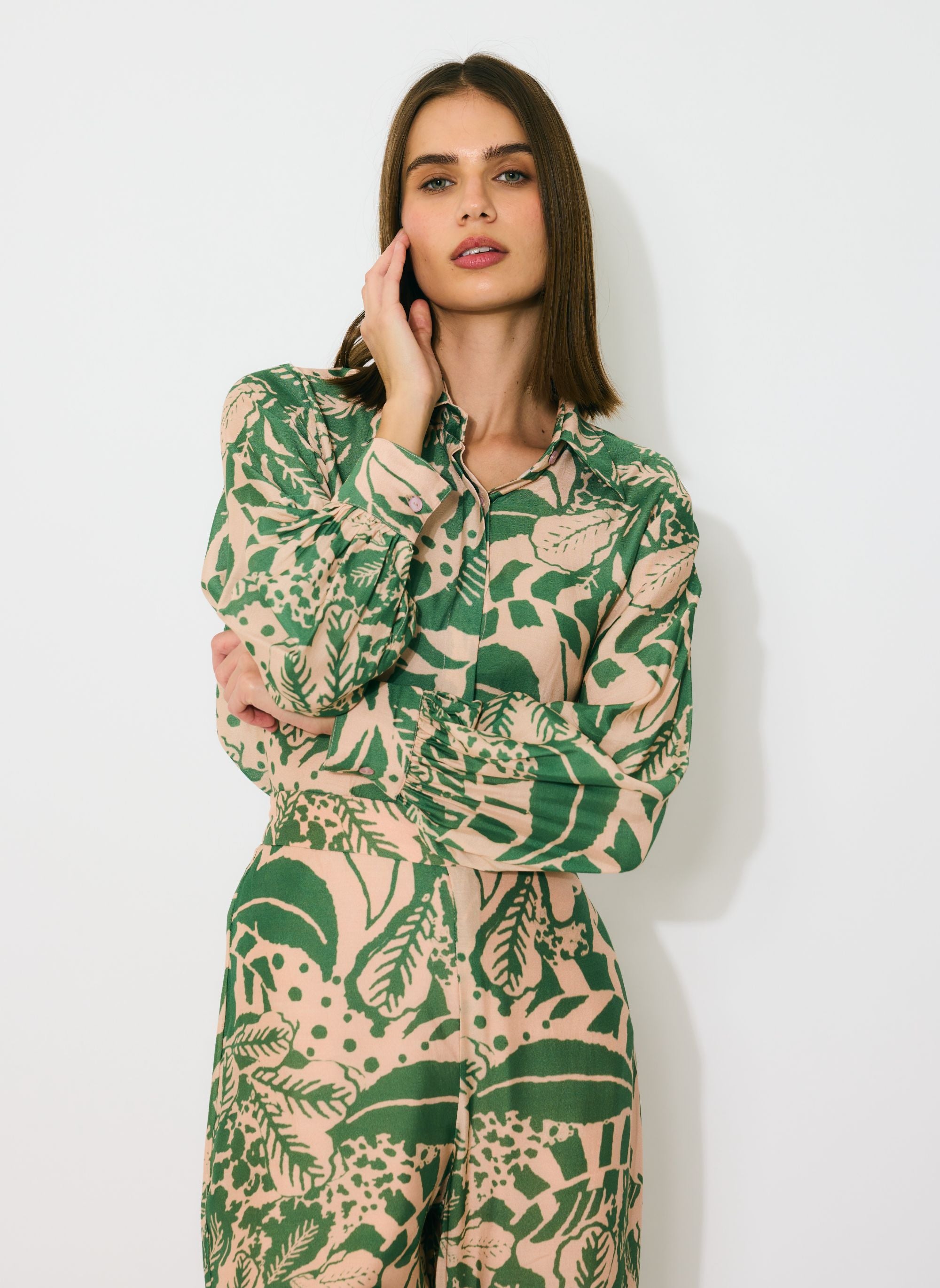 PEACH AND GREEN SHIRT