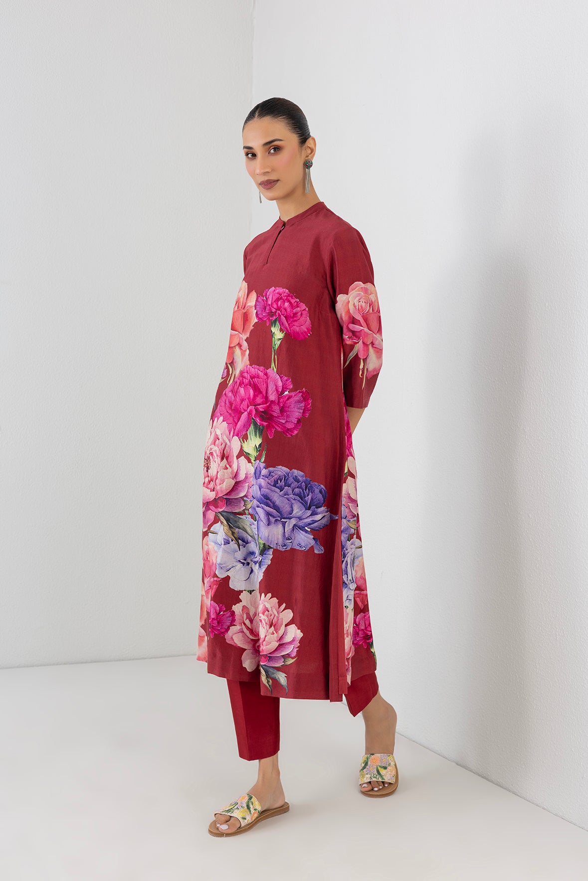Poppy Blaze Silk Chanderi Floral Printed Tunic