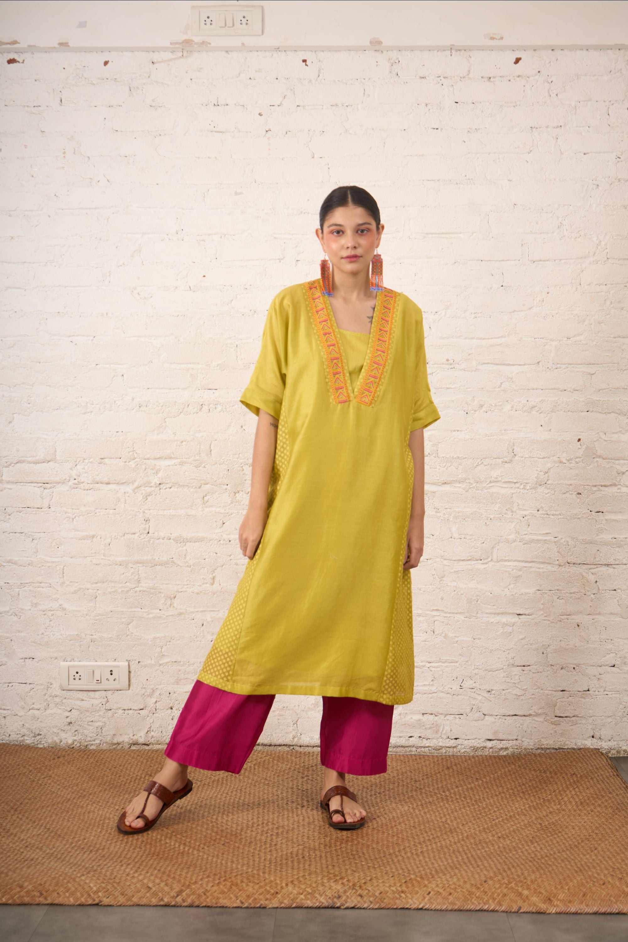 Lime Kaftan w Pants & Slip