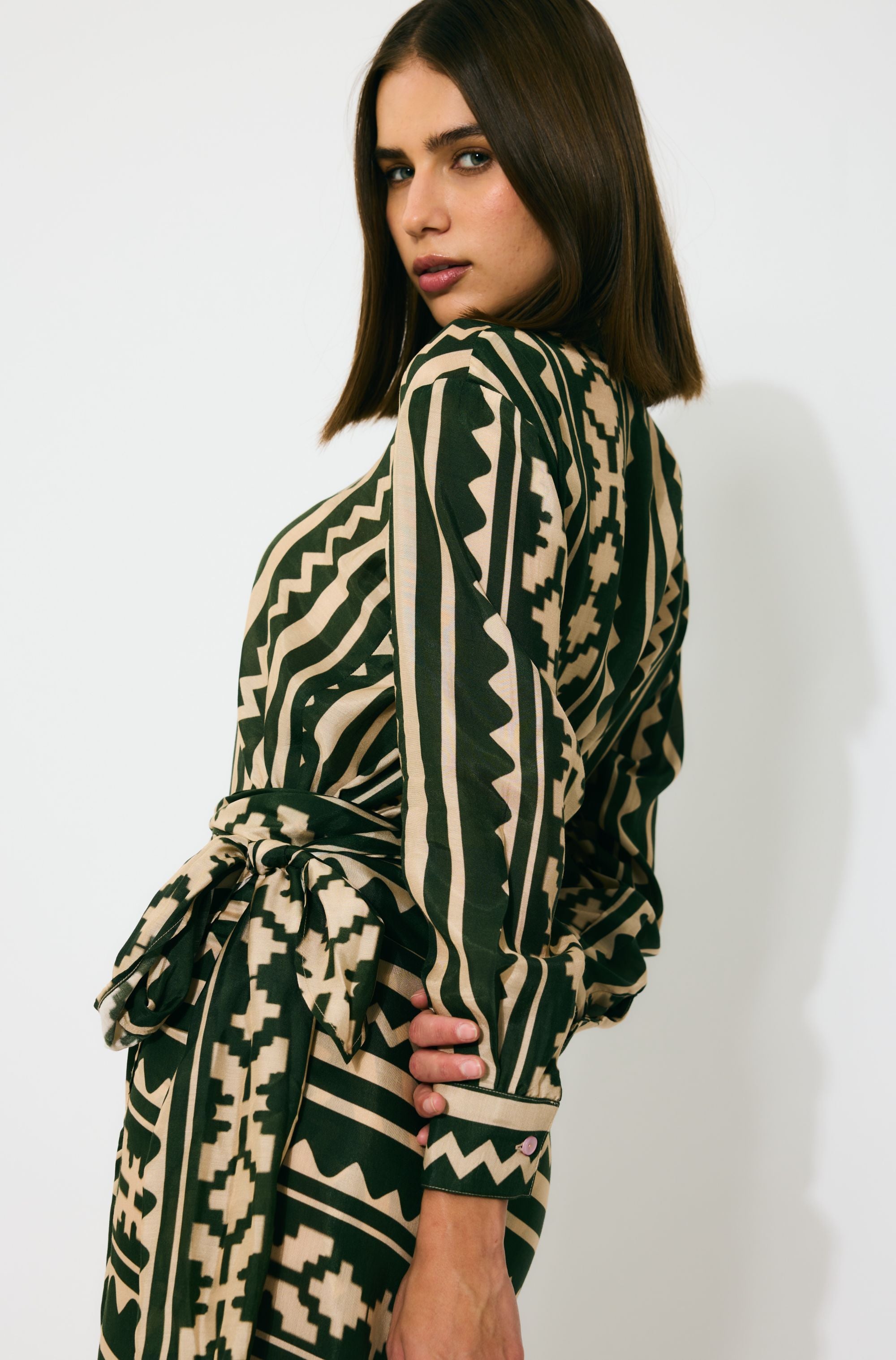 DARK GREEN AND CREAM PATTERN SHIRT