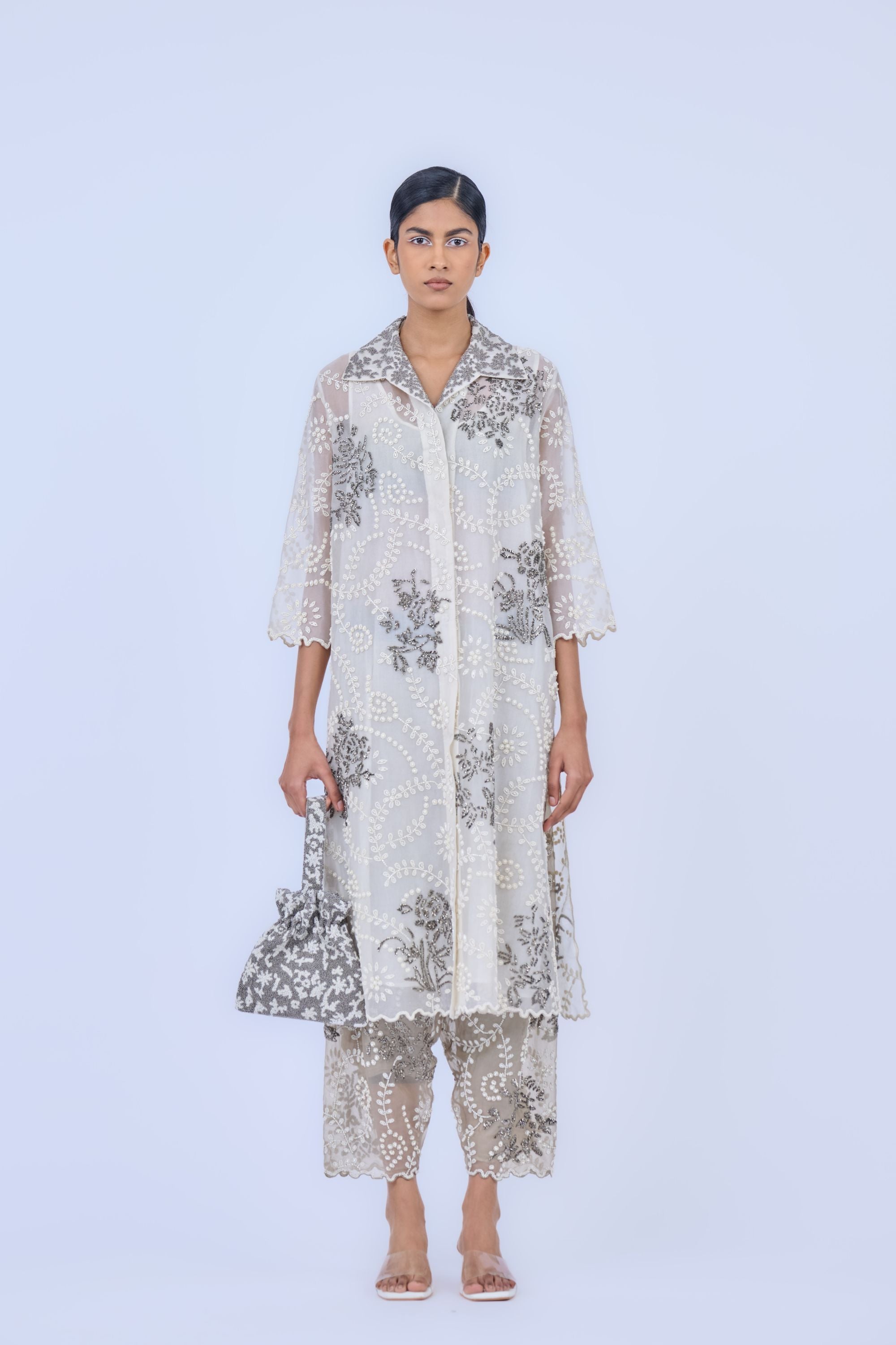 Nat Ecru Slv Silk Organza Salwar