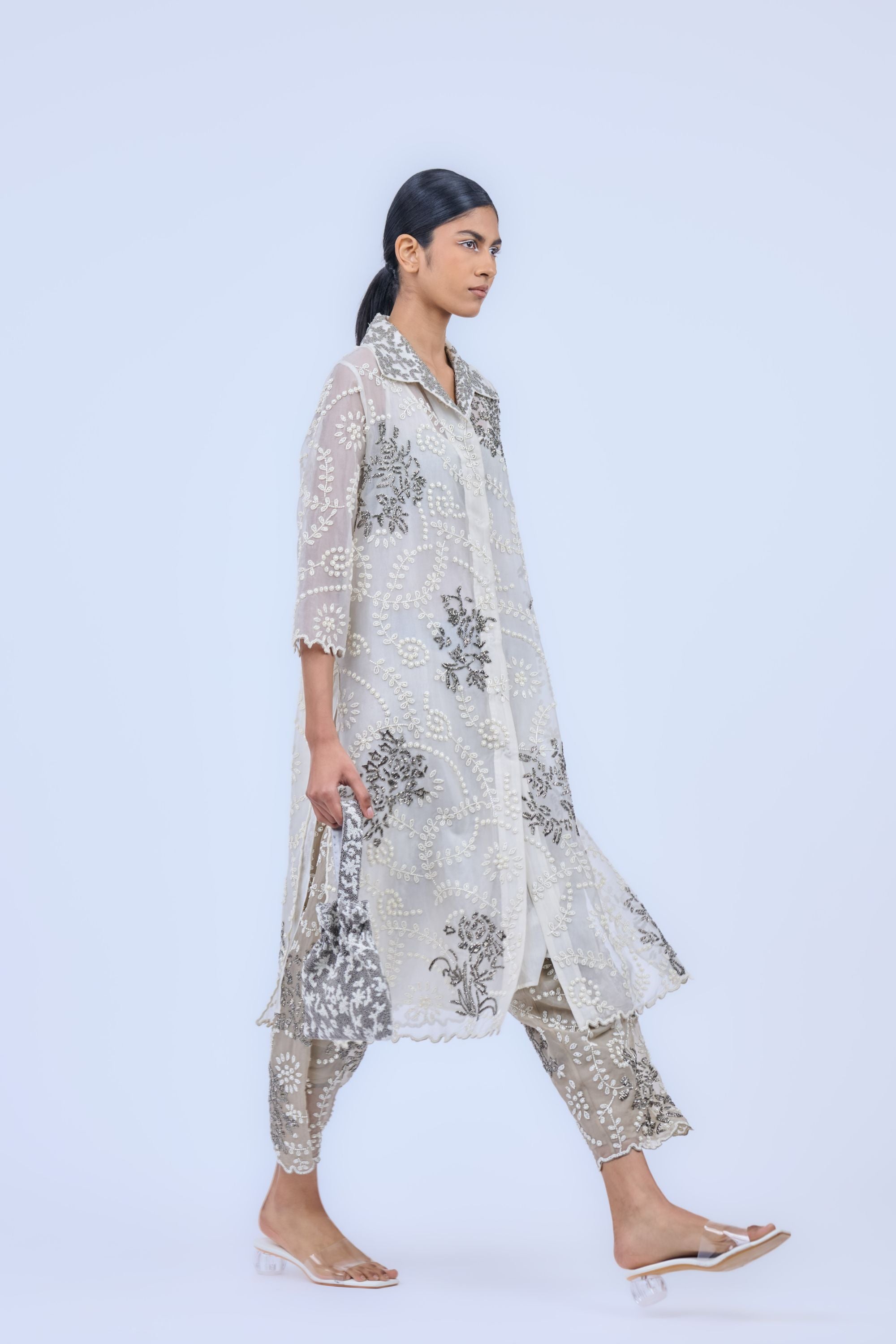 Nat Ecru Slv Silk Organza Salwar