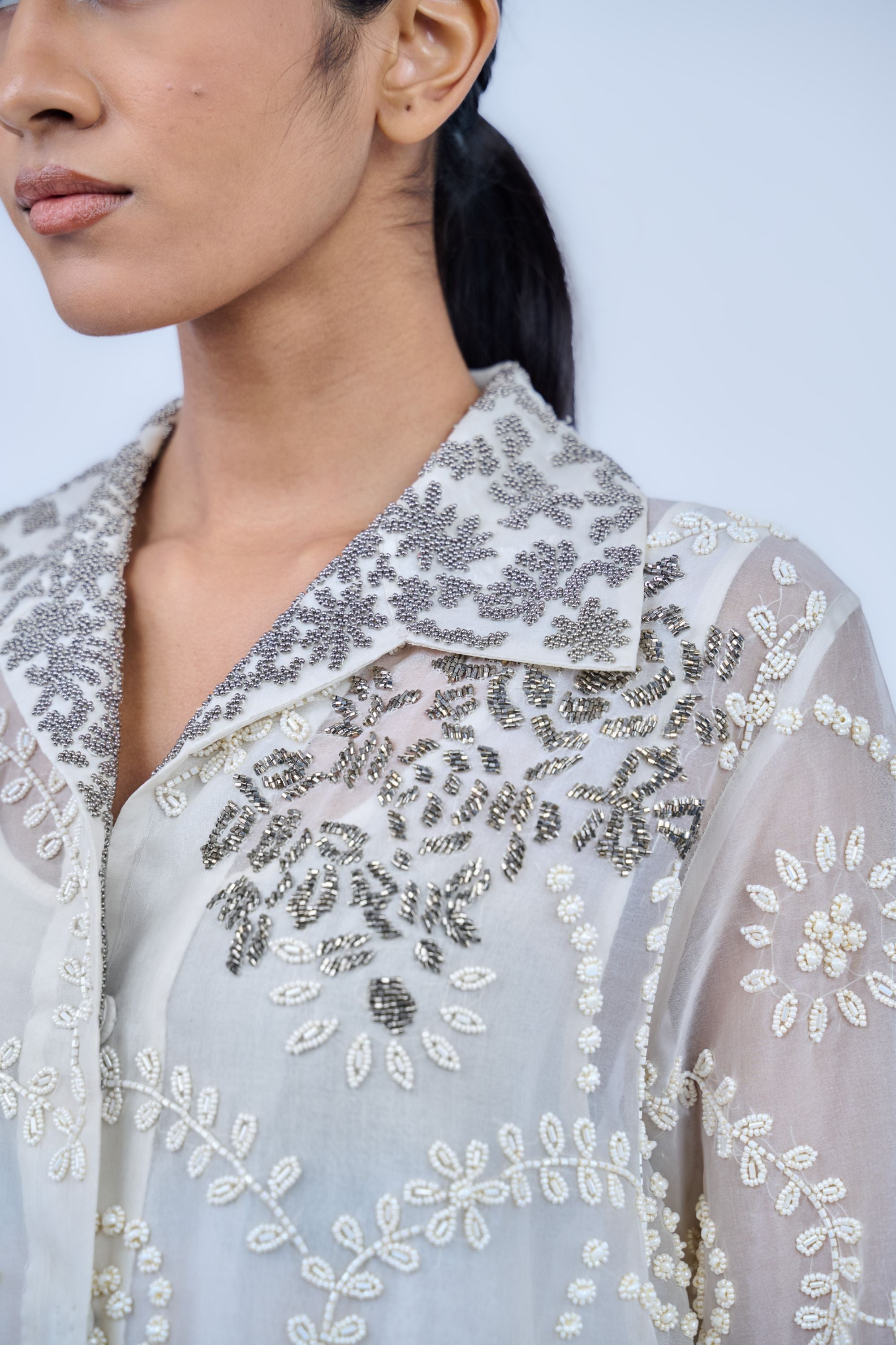 Ecru Ec Slv Silk Organza Shirt