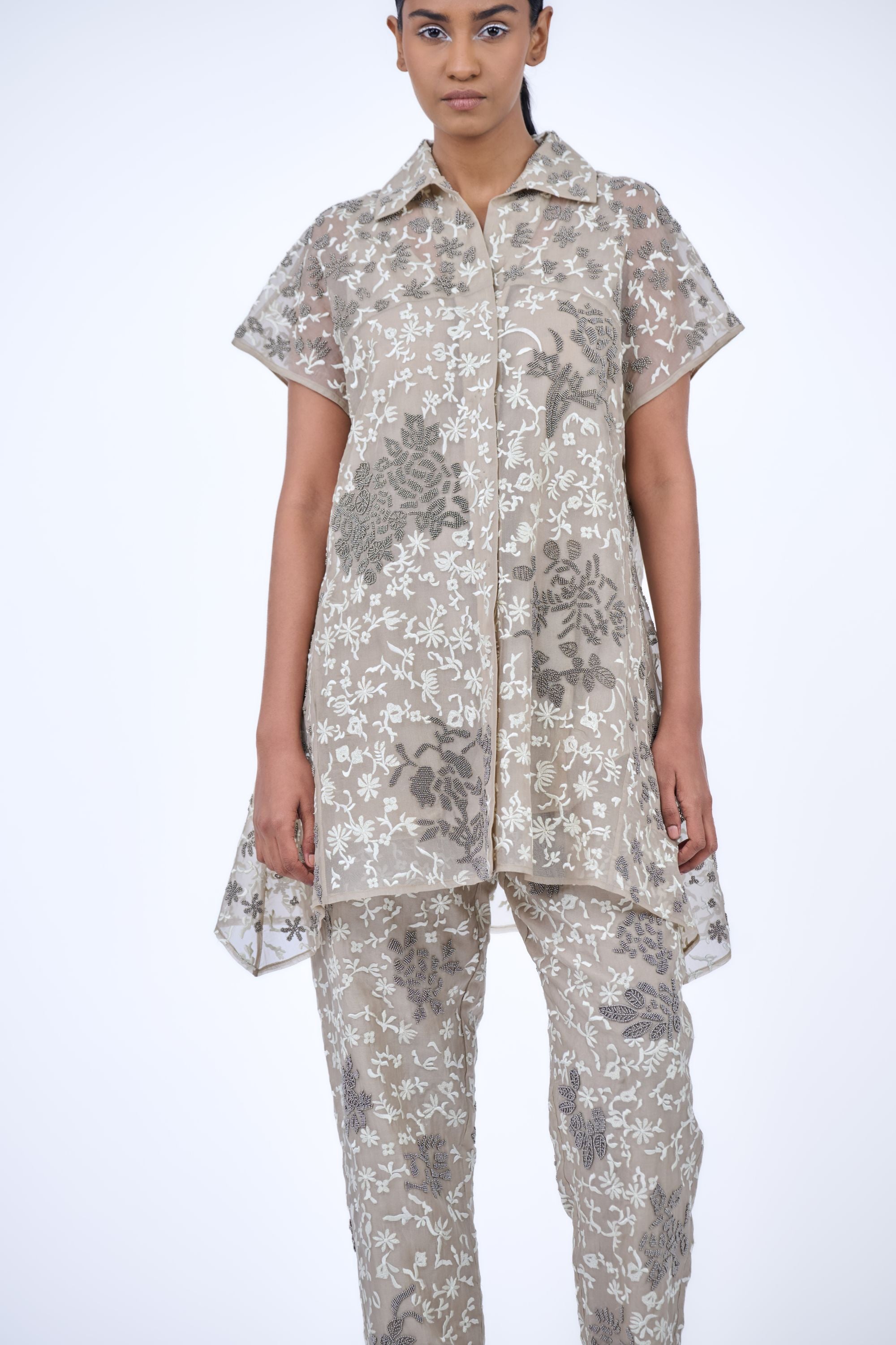 Natural Ec Slv Silk Organza Shirt