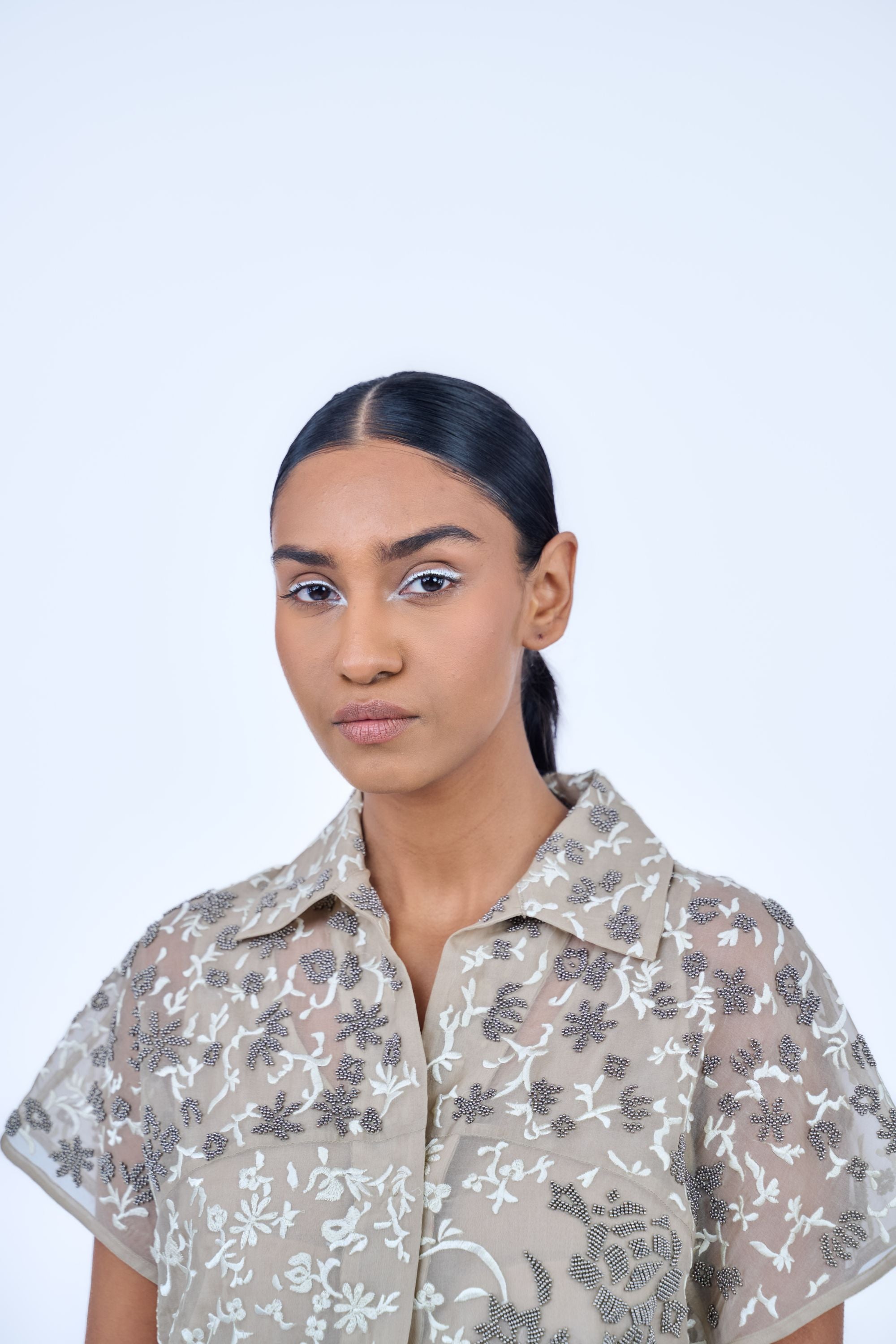 Natural Ec Slv Silk Organza Shirt