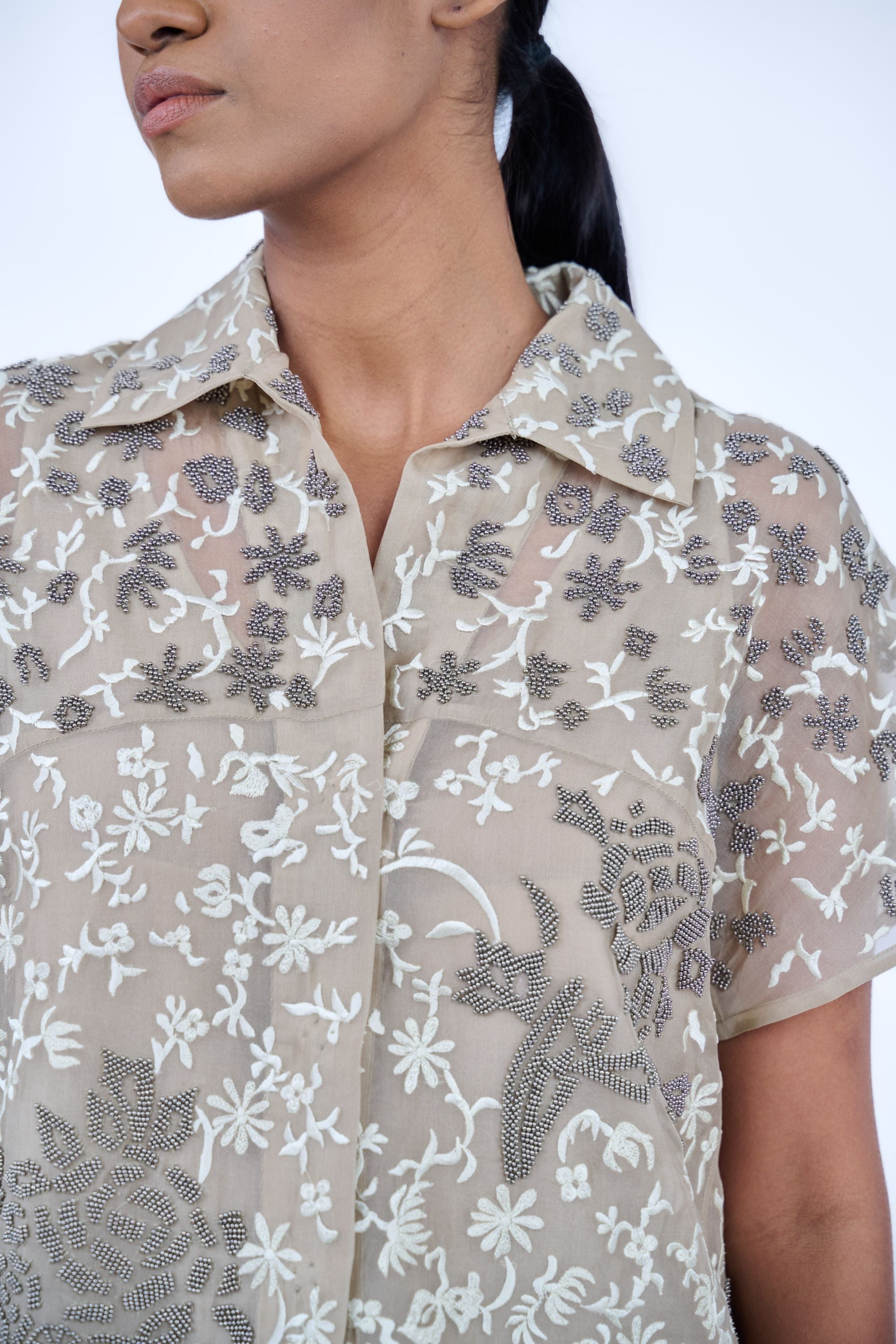 Natural Ec Slv Silk Organza Shirt