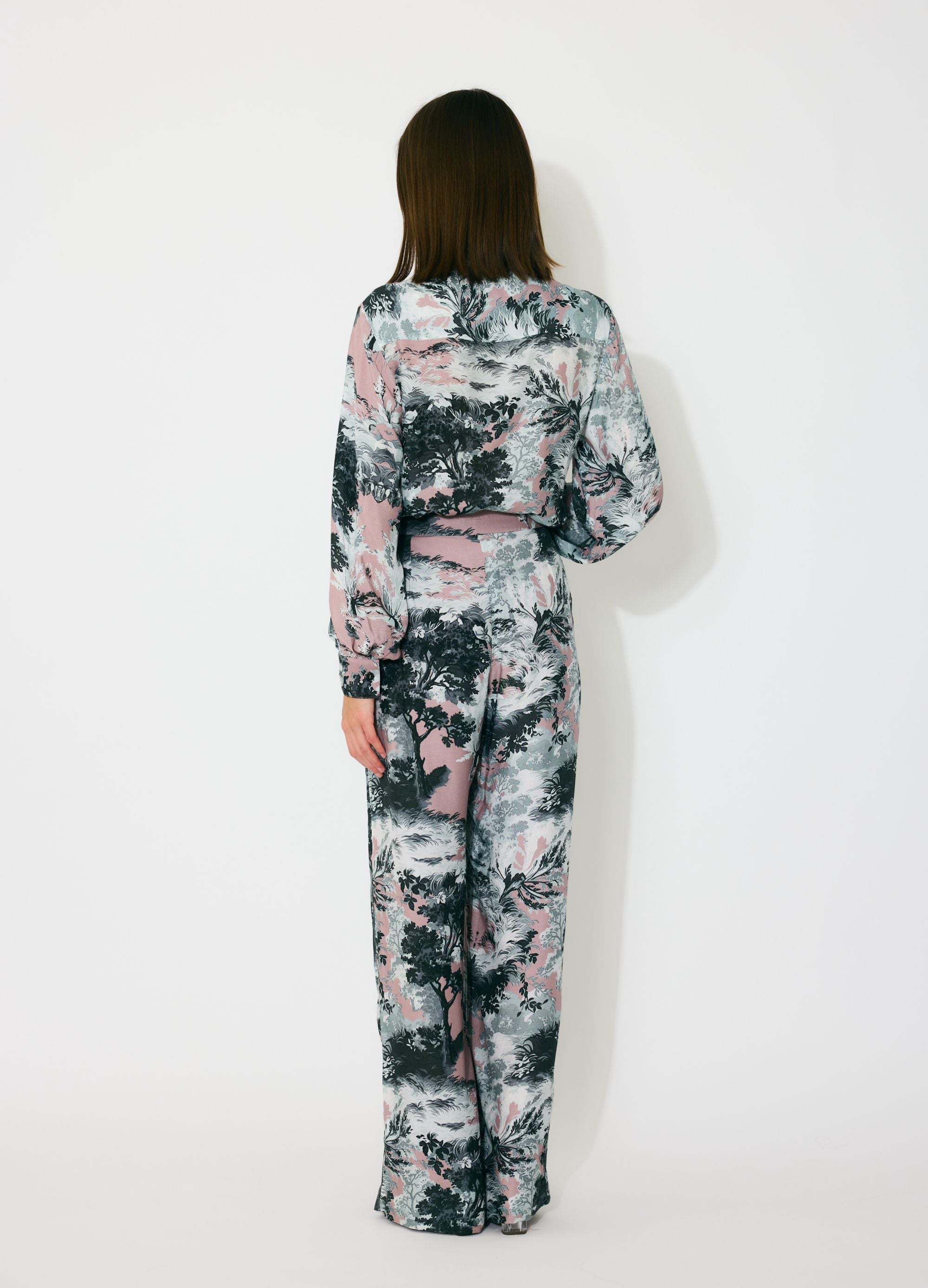 PINK, GREY AND WHITE TOILE PRINT PANTS