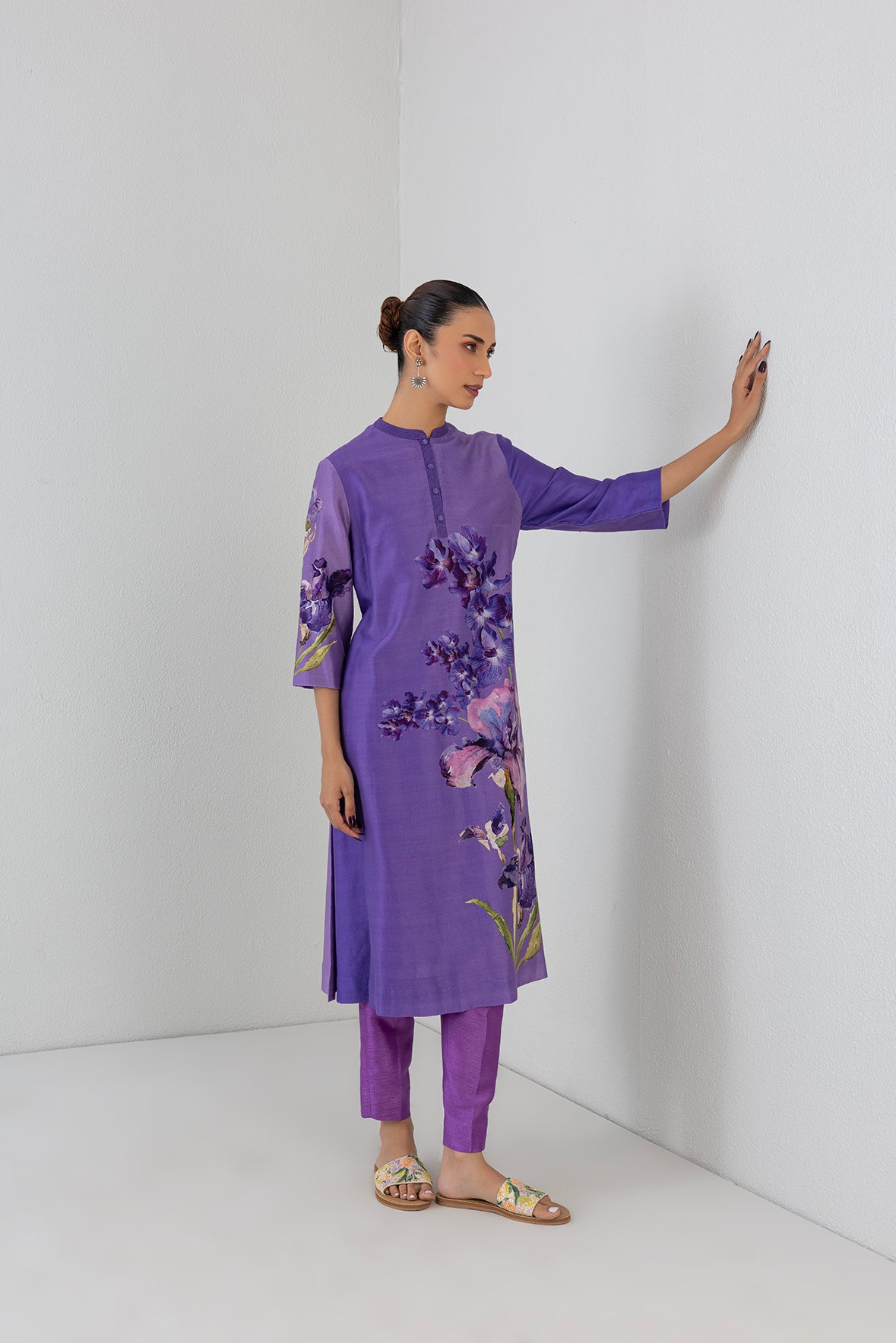Violet Frost Shaded Silk Chanderi Floral Printed Tunic