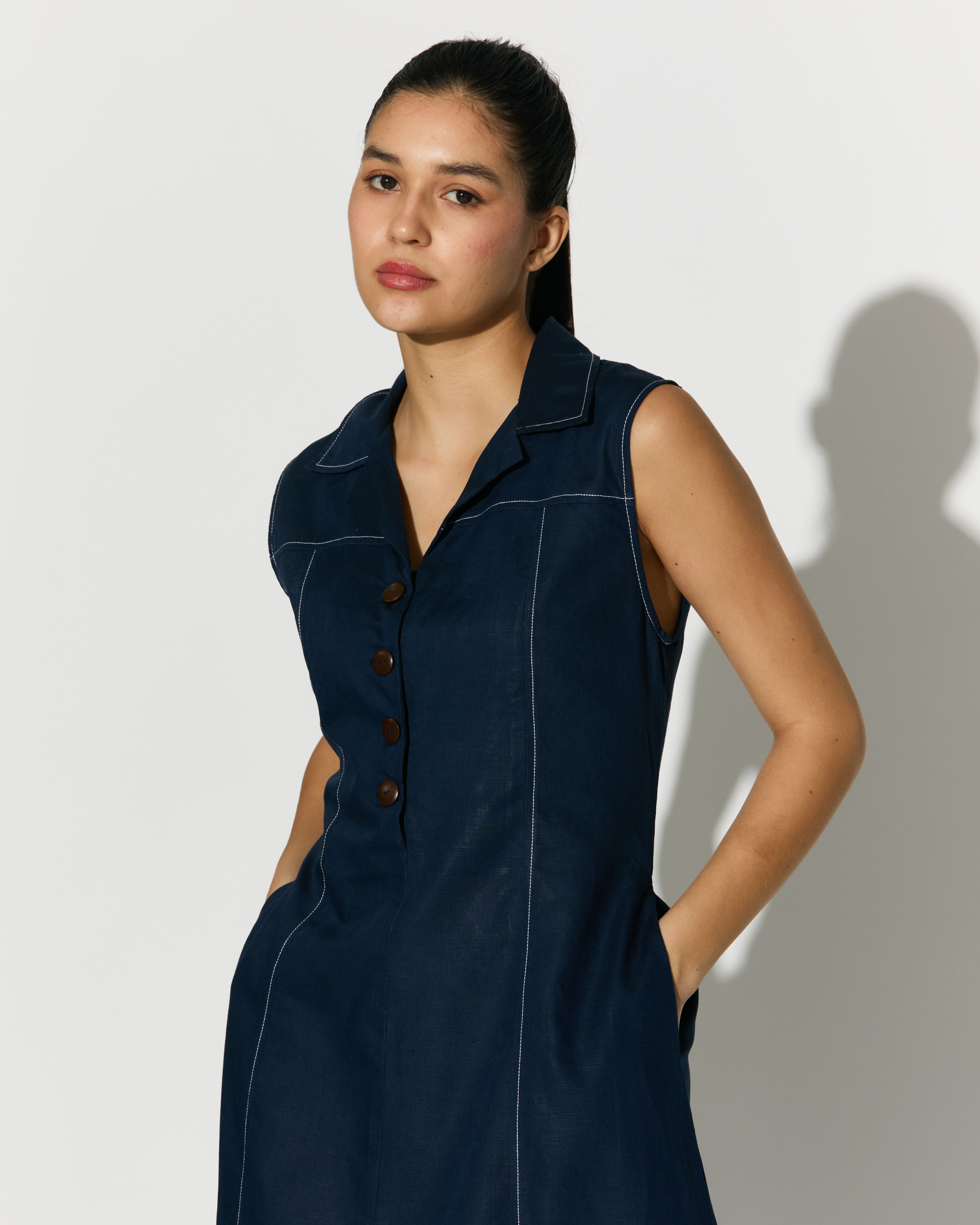 DARK BLUE SLEEVELESS LONG DRESS