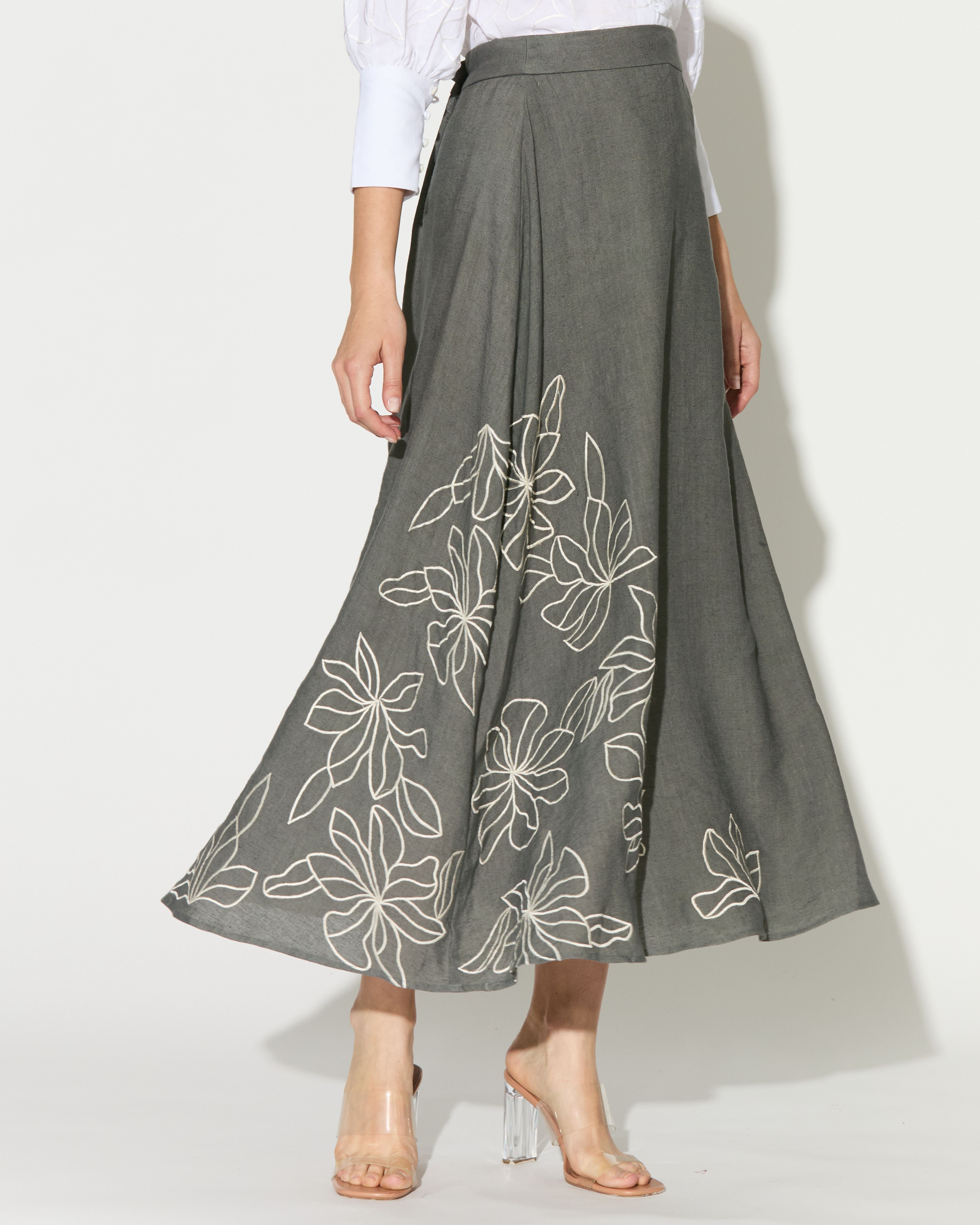 GREY EMBROIDERED SKIRT