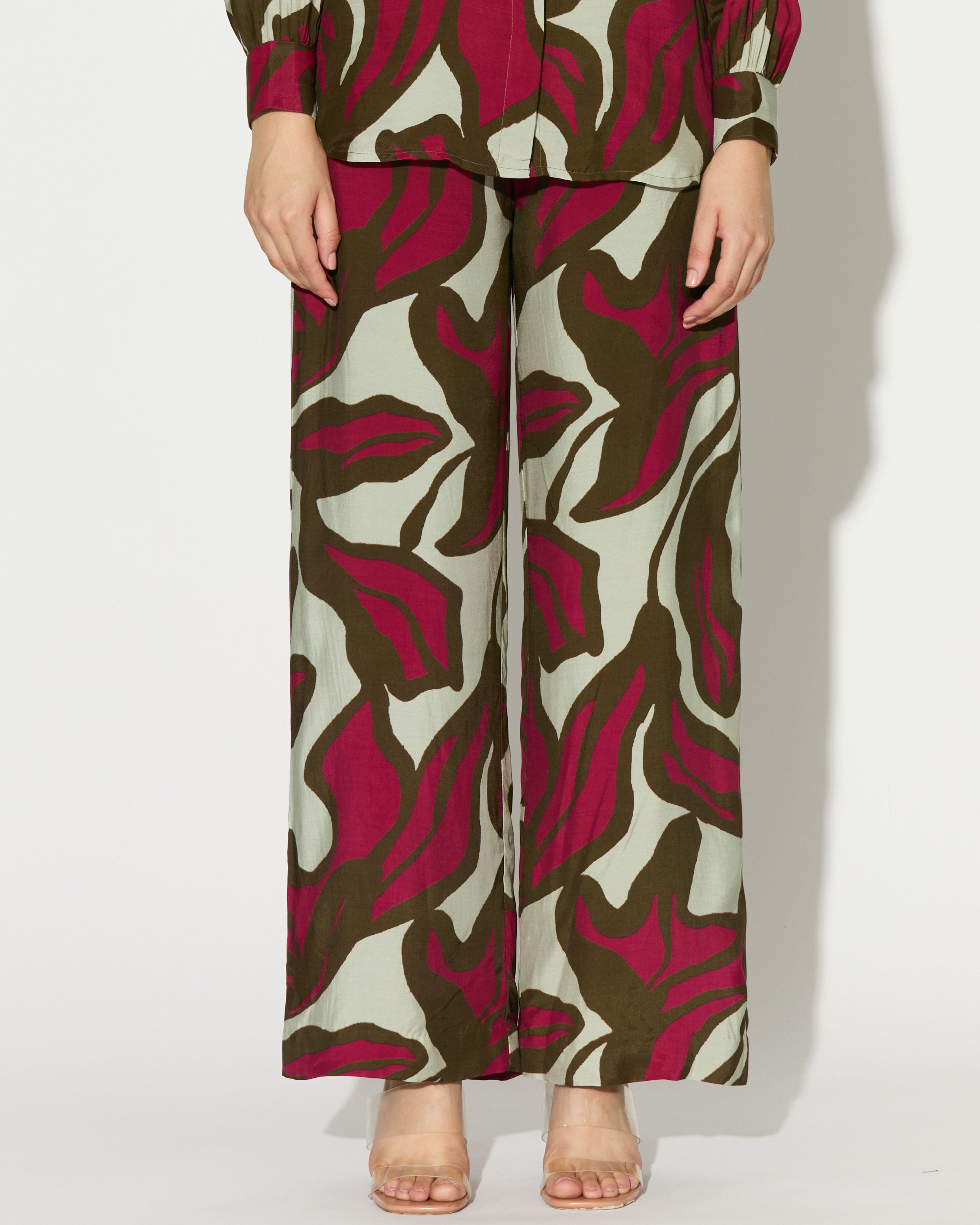 BEIGE, PINK AND GREEN FLORAL PANTS