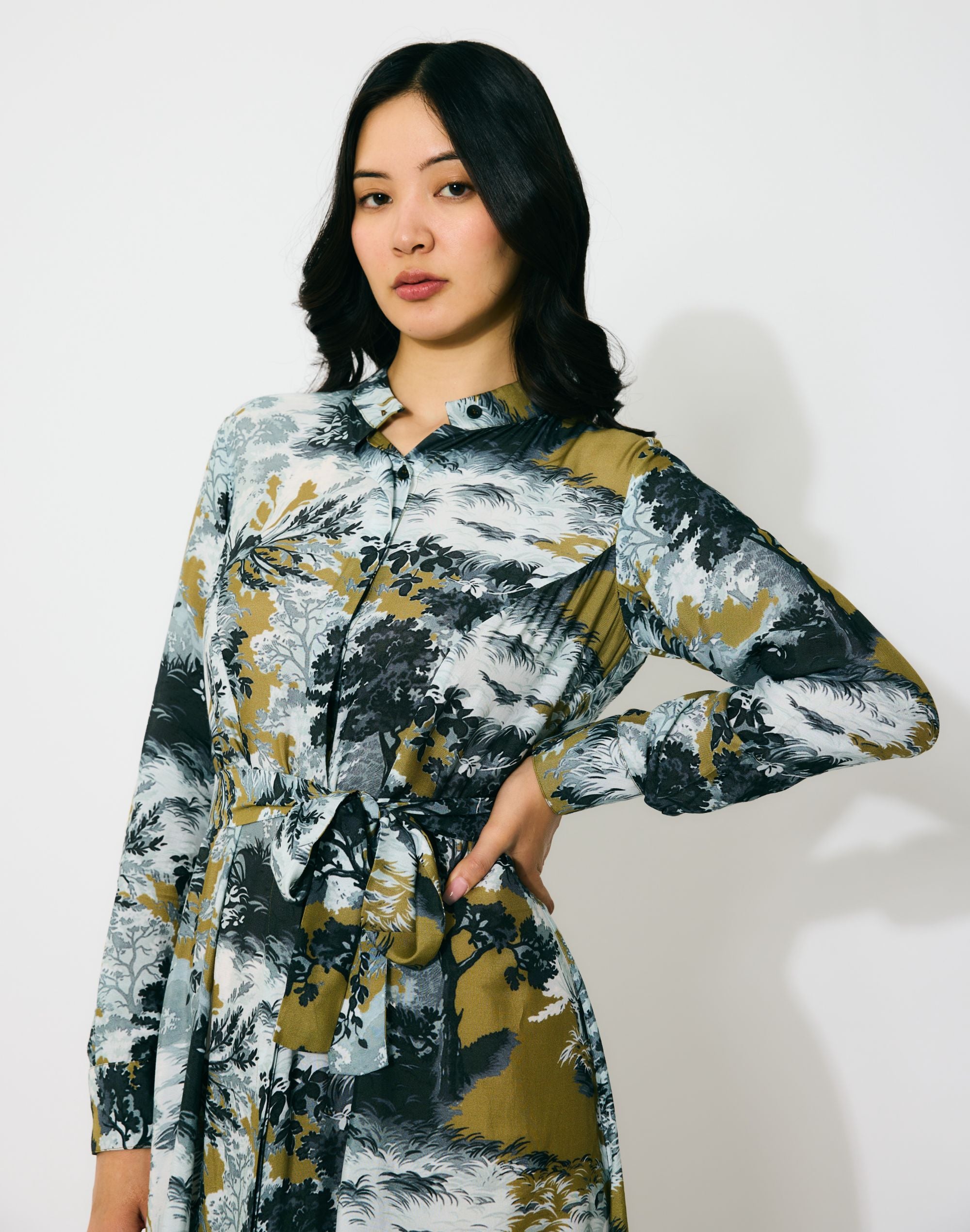 GOLD, GREY AND BLACK TOILE SHIRT DRESS