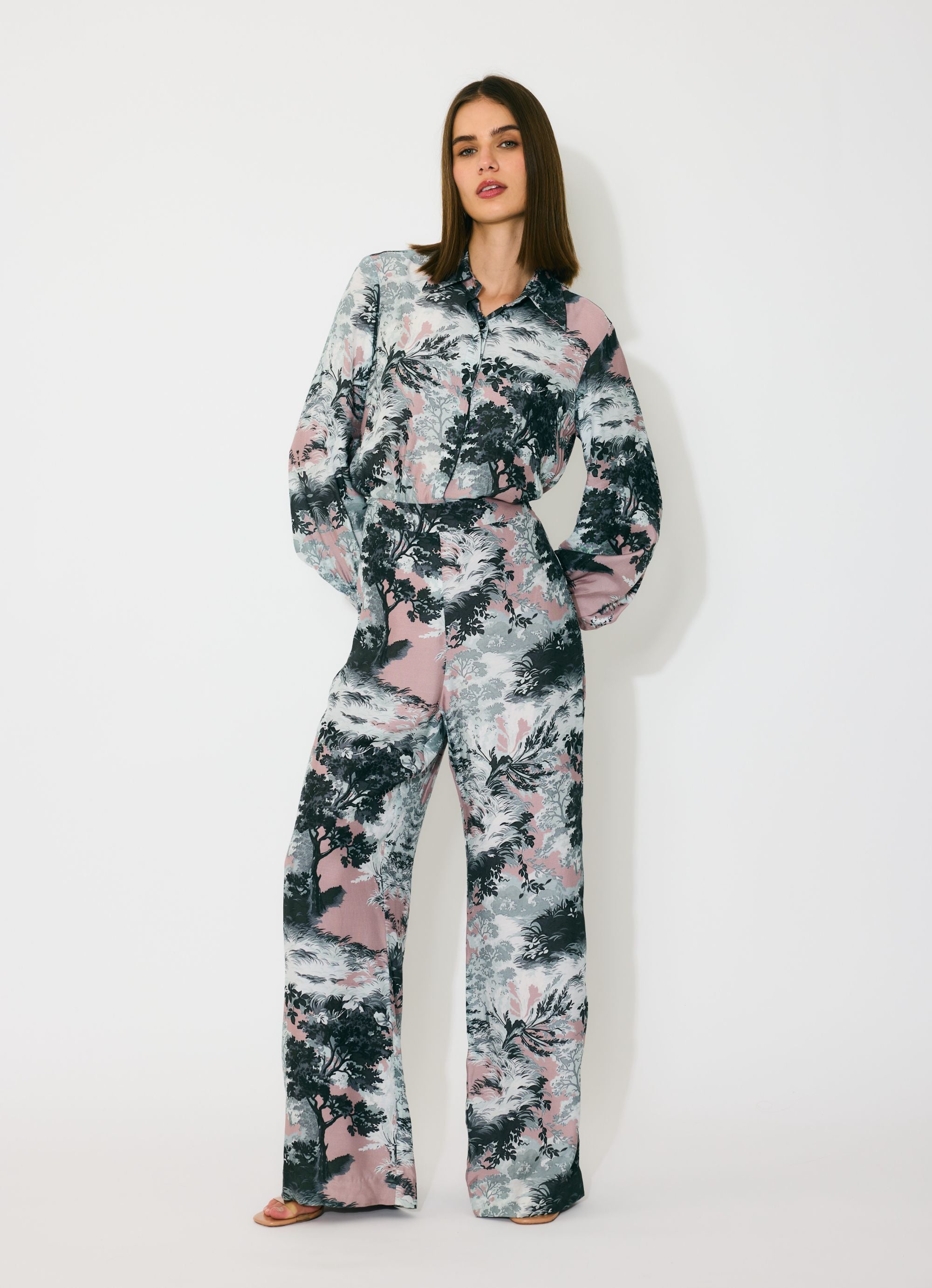 PINK, GREY AND WHITE TOILE PRINT SHIRT