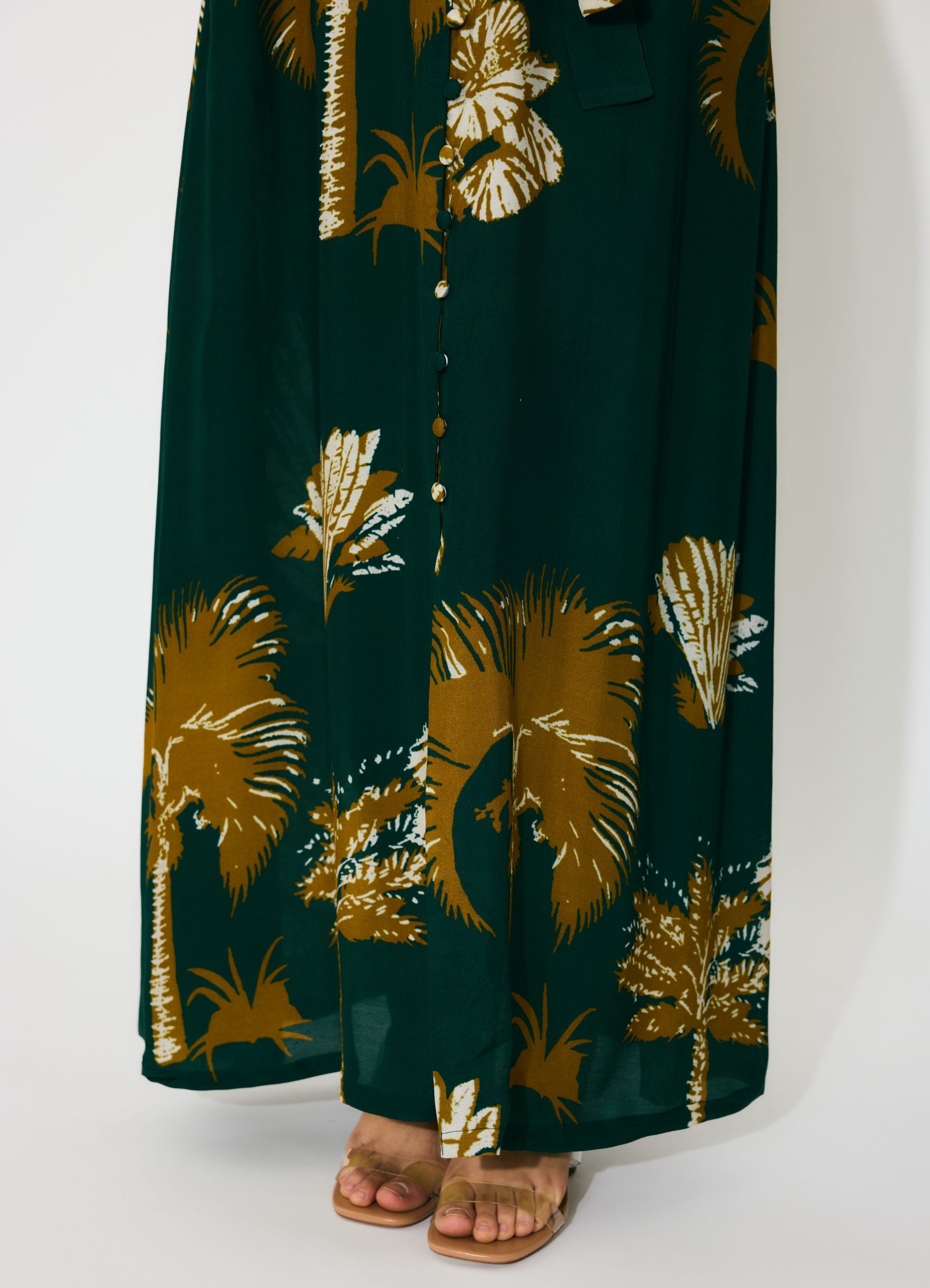 DARK GREEN AND MUSTARD FLORAL LONG SHIRT DRESS