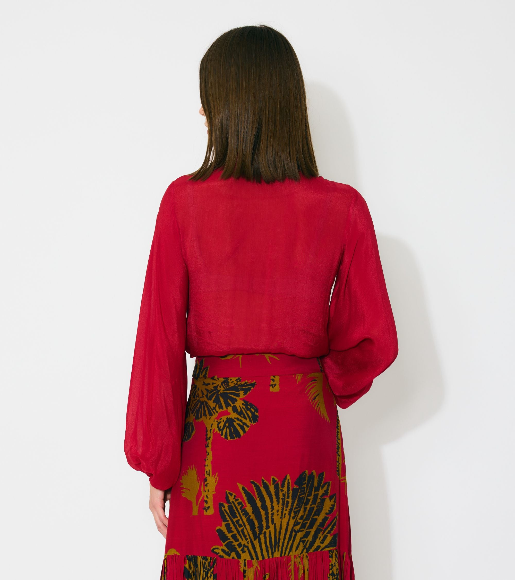 RED PLAIN FRILL TOP