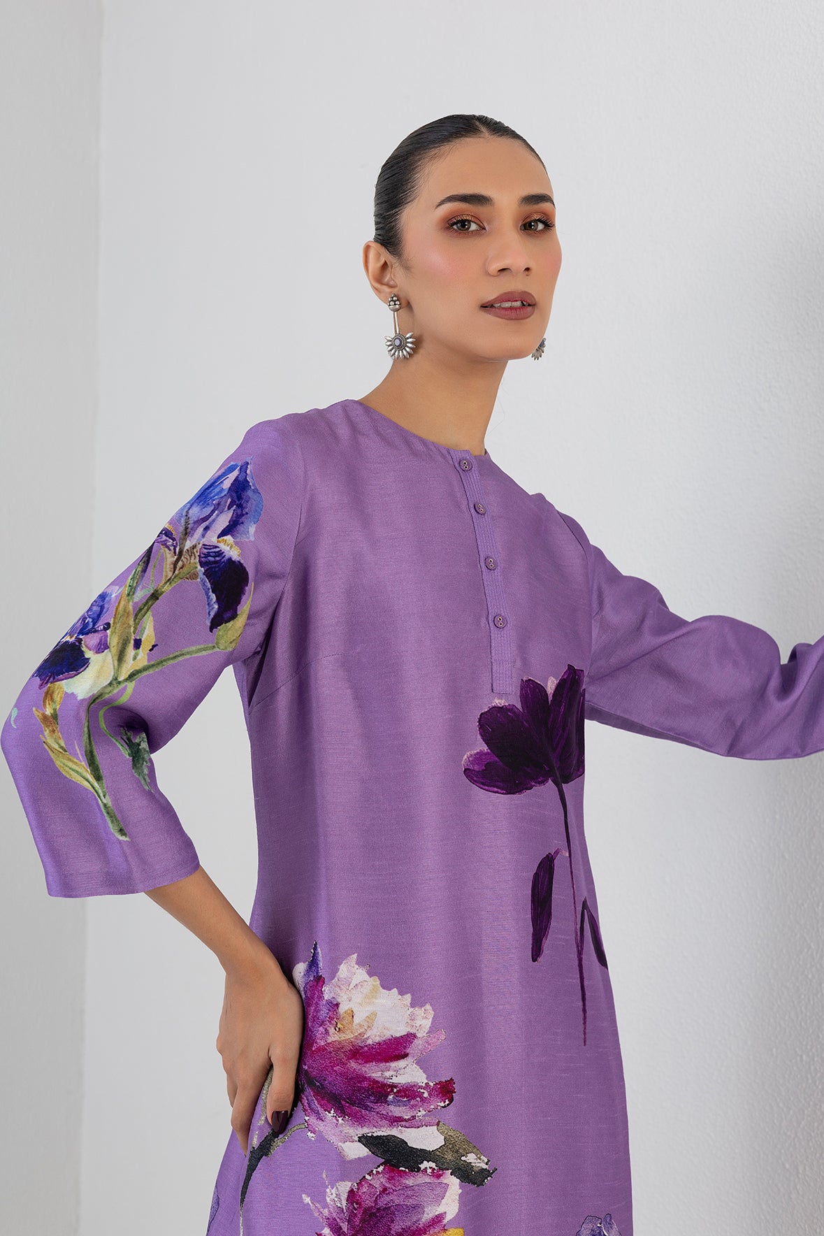 Midnight Plum Dupion Orchid Printed Tunic