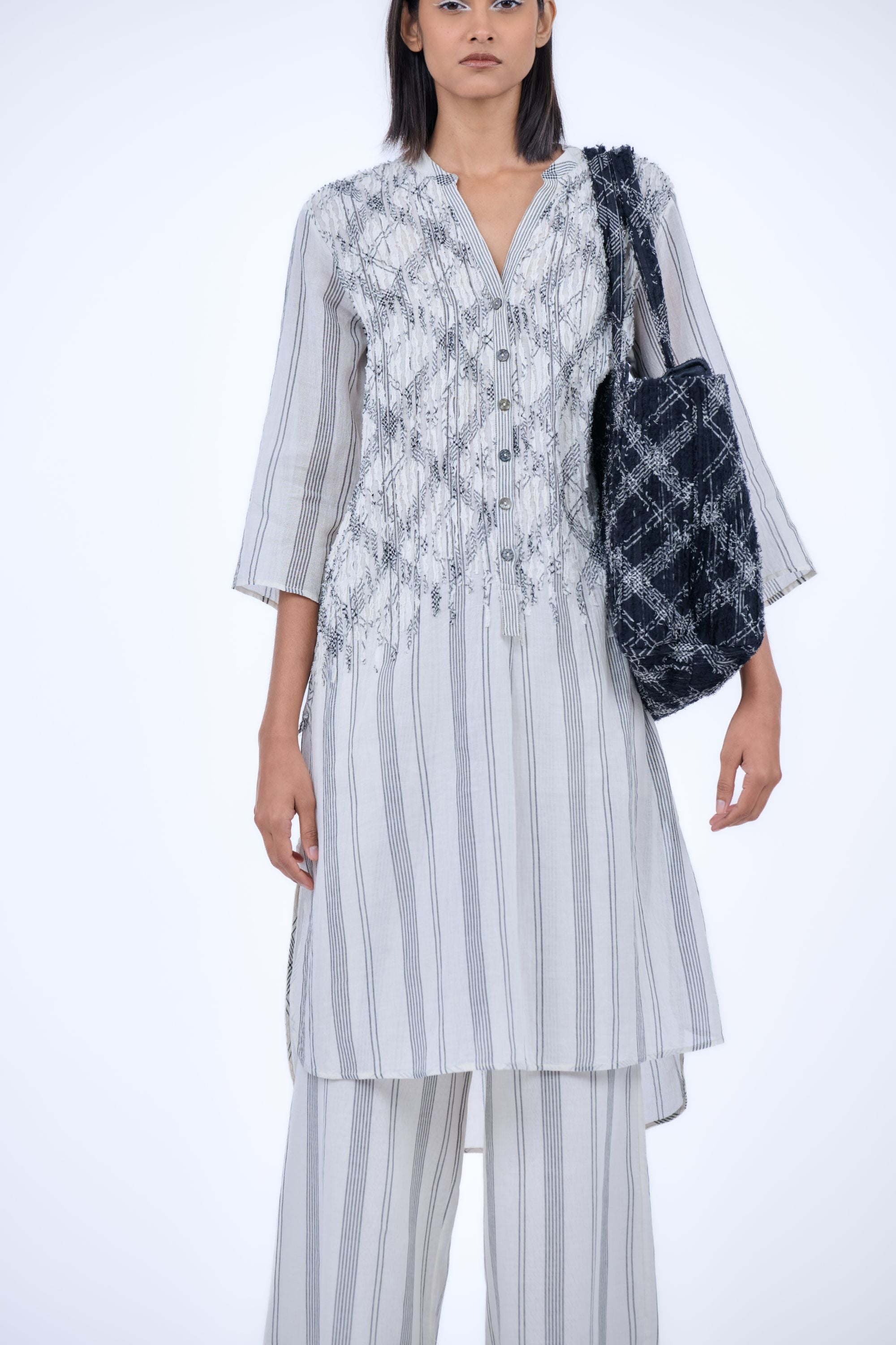 Ecru Yarn Dyed Cotton Kurta