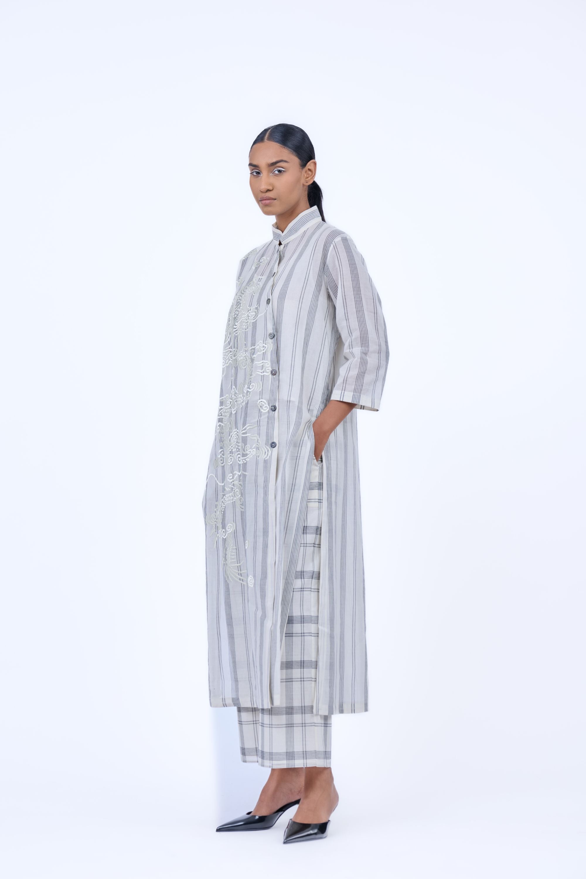 Ecru Ec Yarn Dyed Cotton Kurta