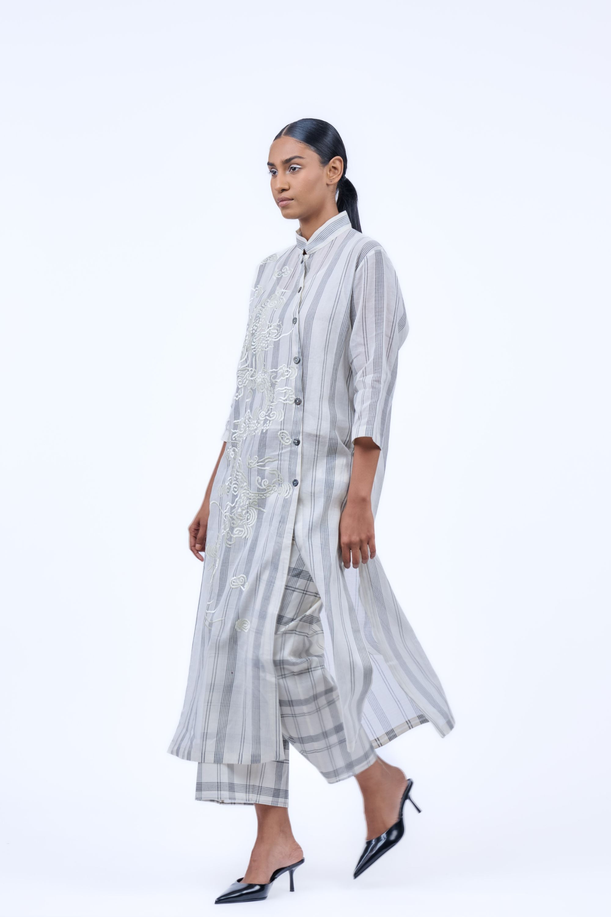 Ecru Ec Yarn Dyed Cotton Kurta