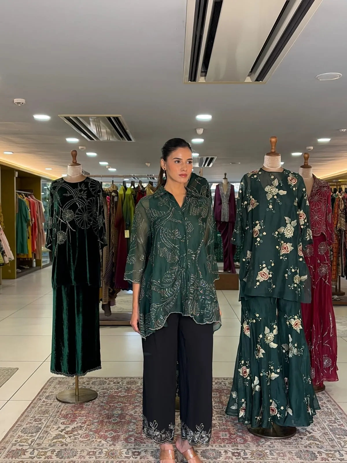 Emerald Silk Organza Thread Embroidered Jacket