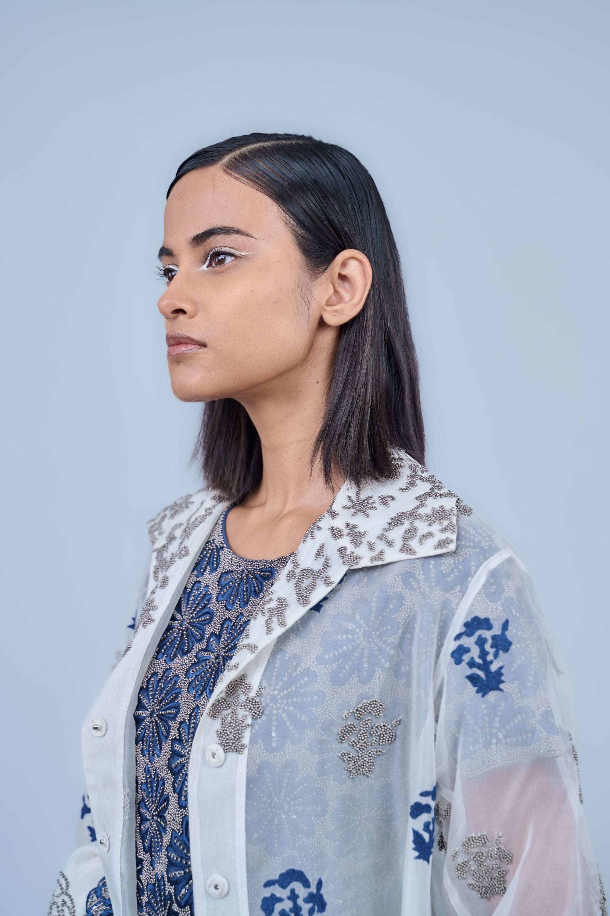 Ecru Spc Slv Silk Organza Sari
