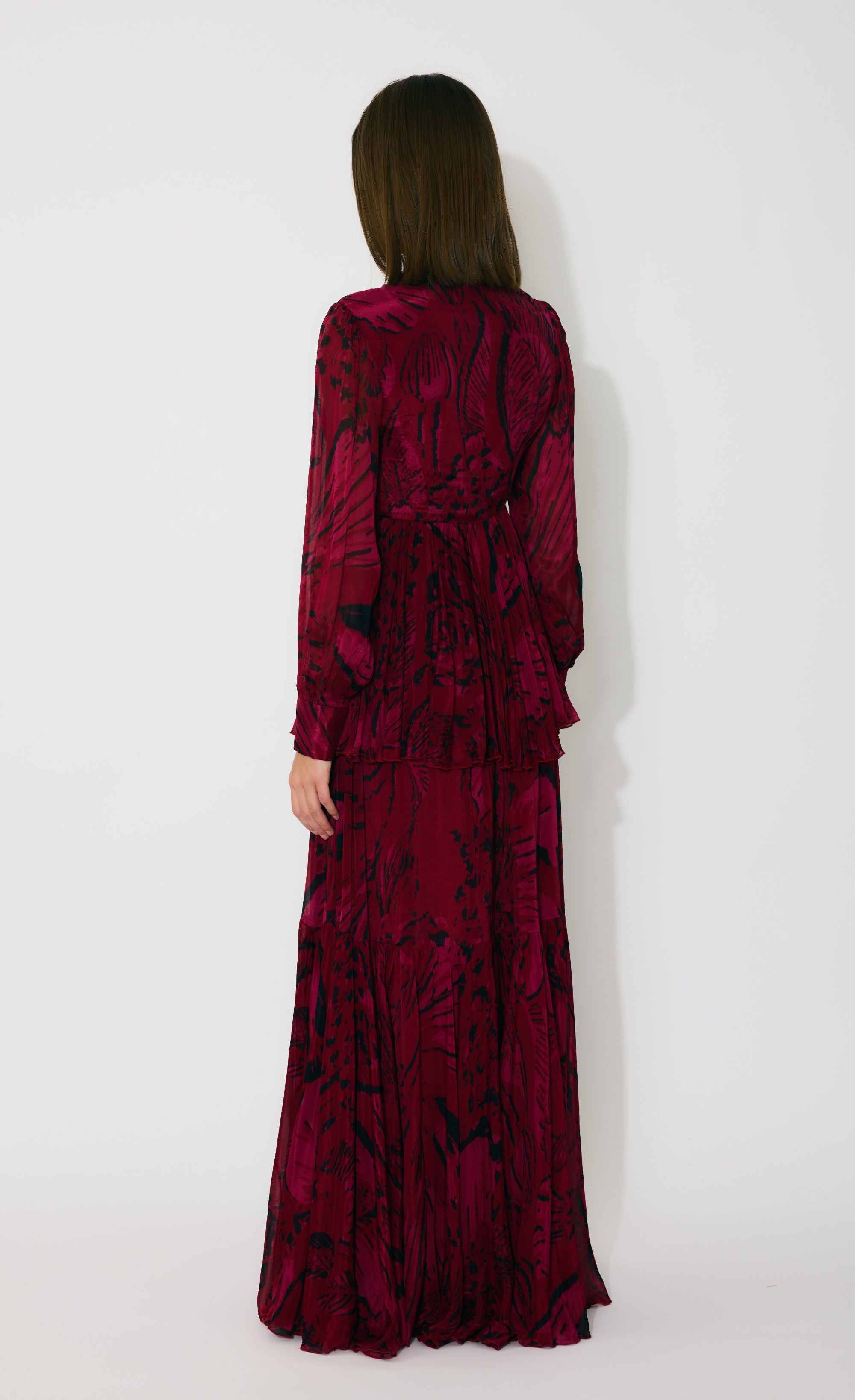 HOT PINK AND BLACK FLORAL LONG DRESS