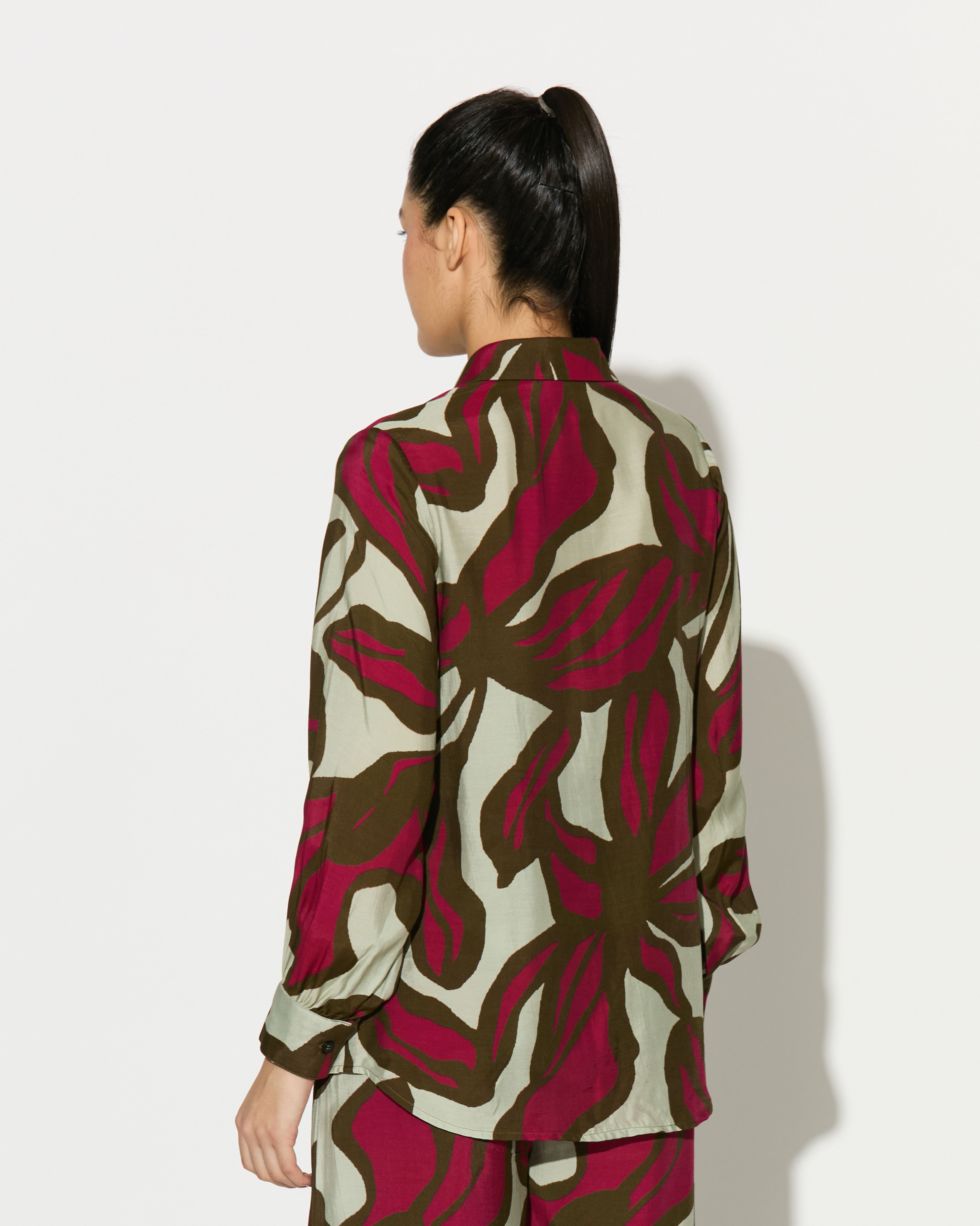 BEIGE, PINK AND GREEN FLORAL SHIRT