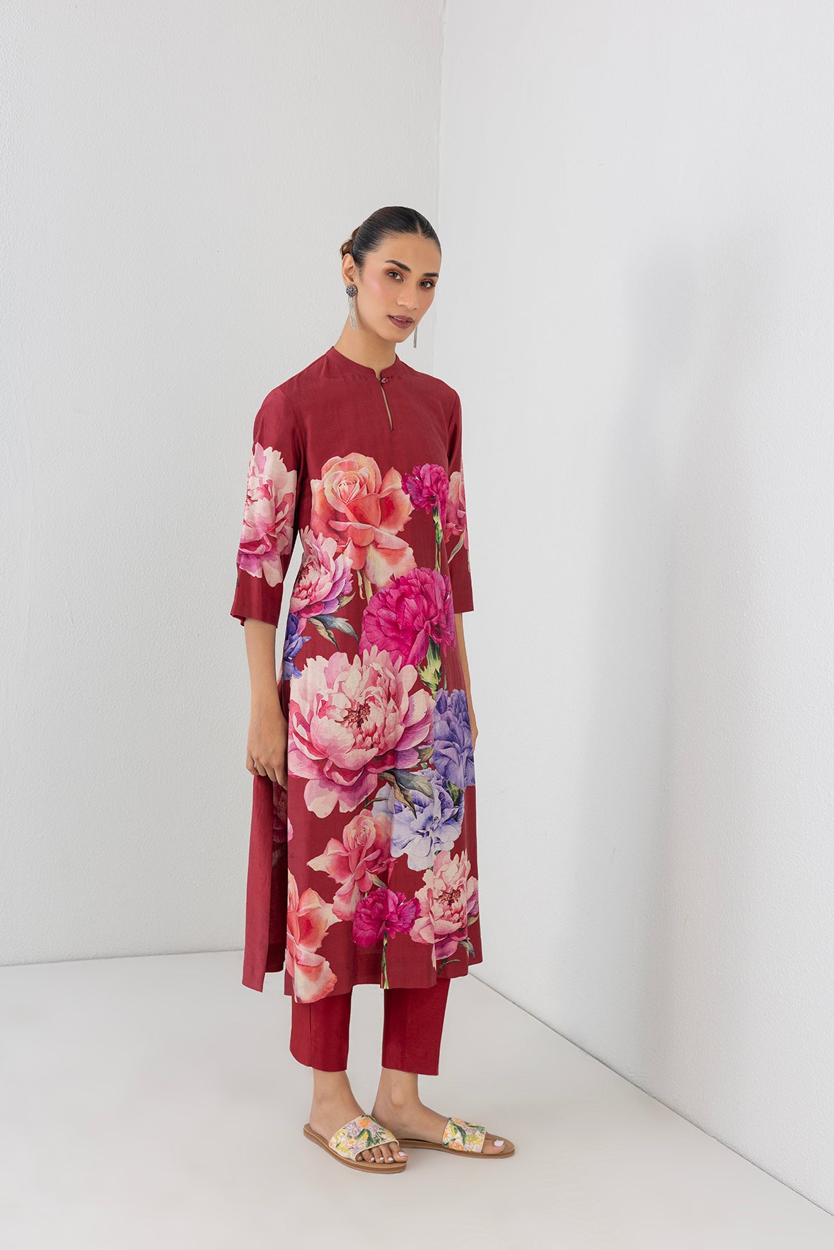 Poppy Blaze Silk Chanderi Floral Printed Tunic