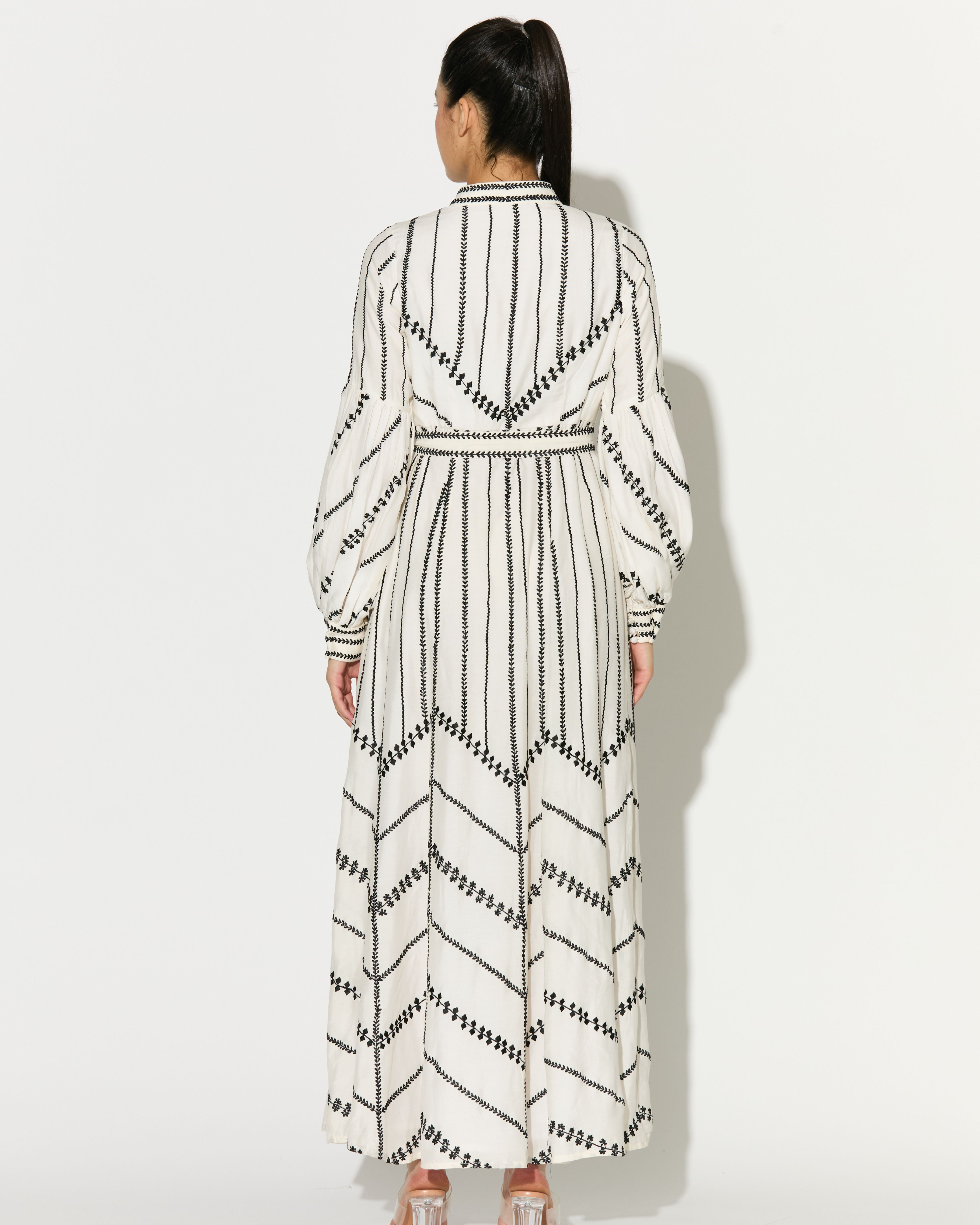 OFF WHITE EMBROIDERED SHIRT DRESS