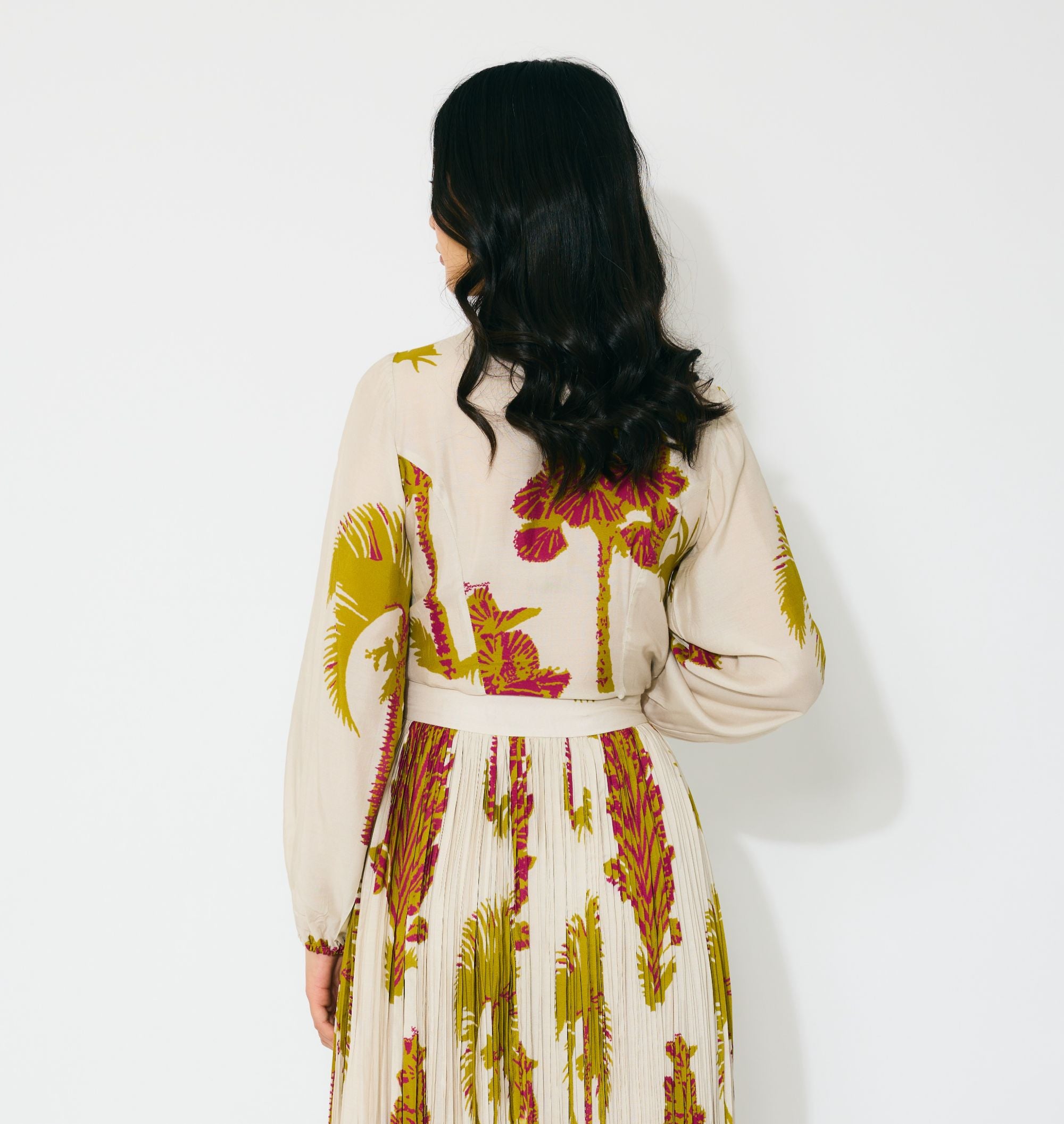 BEIGE, MUSTARD AND HOT PINK FLORAL TOP