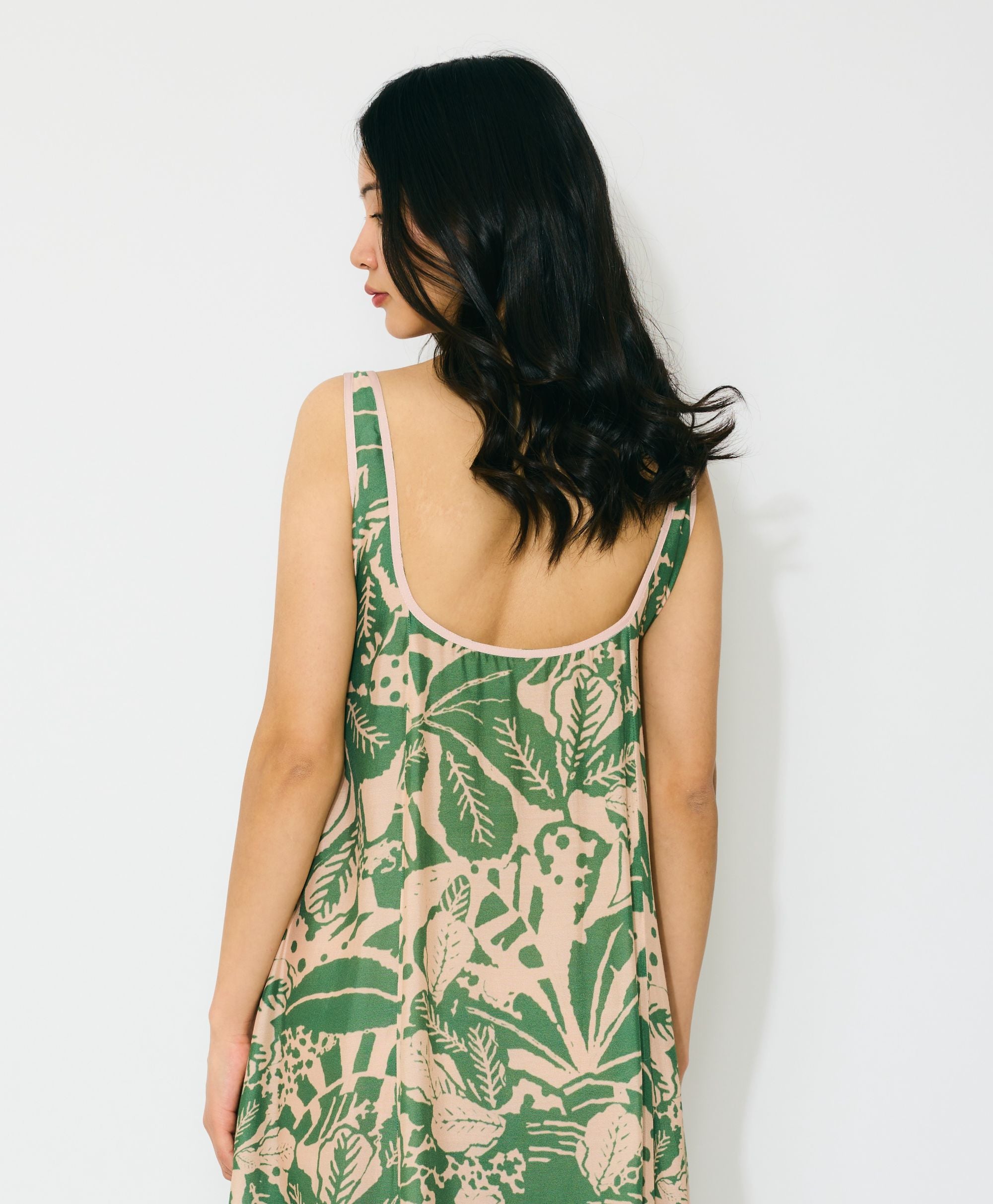 PEACH AND GREEN SLEEVELESS LONG DRESS